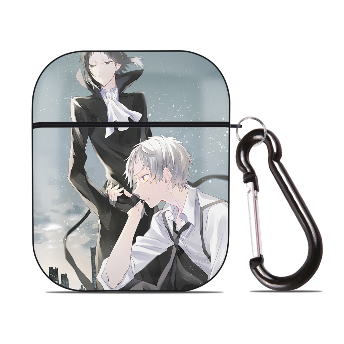（画像用） 文豪ストレイドッグス Bungo Stray Dogs AirPods 第2世代保護ケース ハードシェル ブラック 耐衝撃・防指紋・カラビナ付き