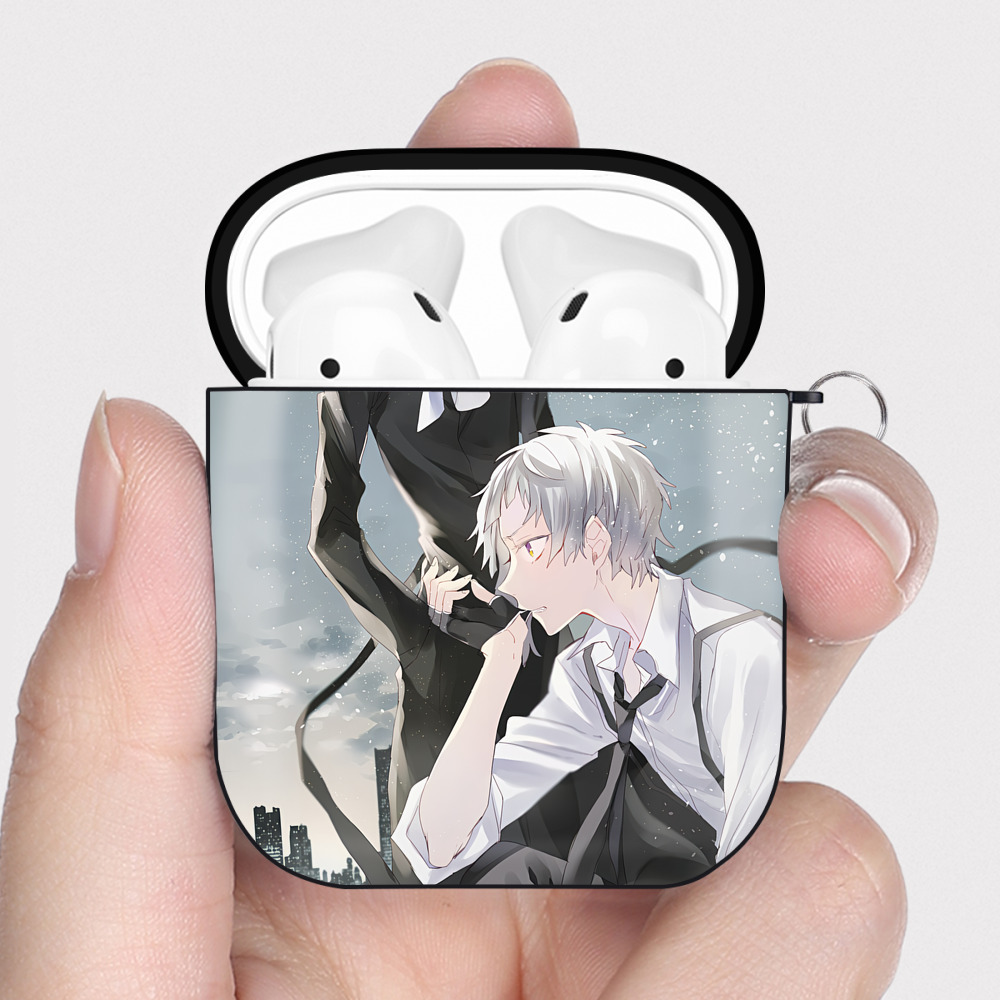 （画像用） 文豪ストレイドッグス Bungo Stray Dogs AirPods 第2世代保護ケース ハードシェル ブラック 耐衝撃・防指紋・カラビナ付き