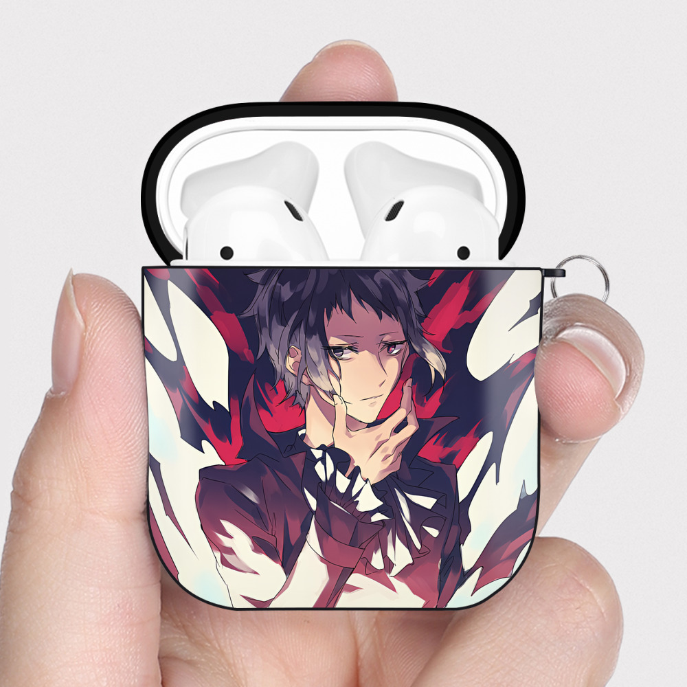 （画像用） 文豪ストレイドッグス Bungo Stray Dogs AirPods 第2世代保護ケース ハードシェル ブラック 耐衝撃・防指紋・カラビナ付き