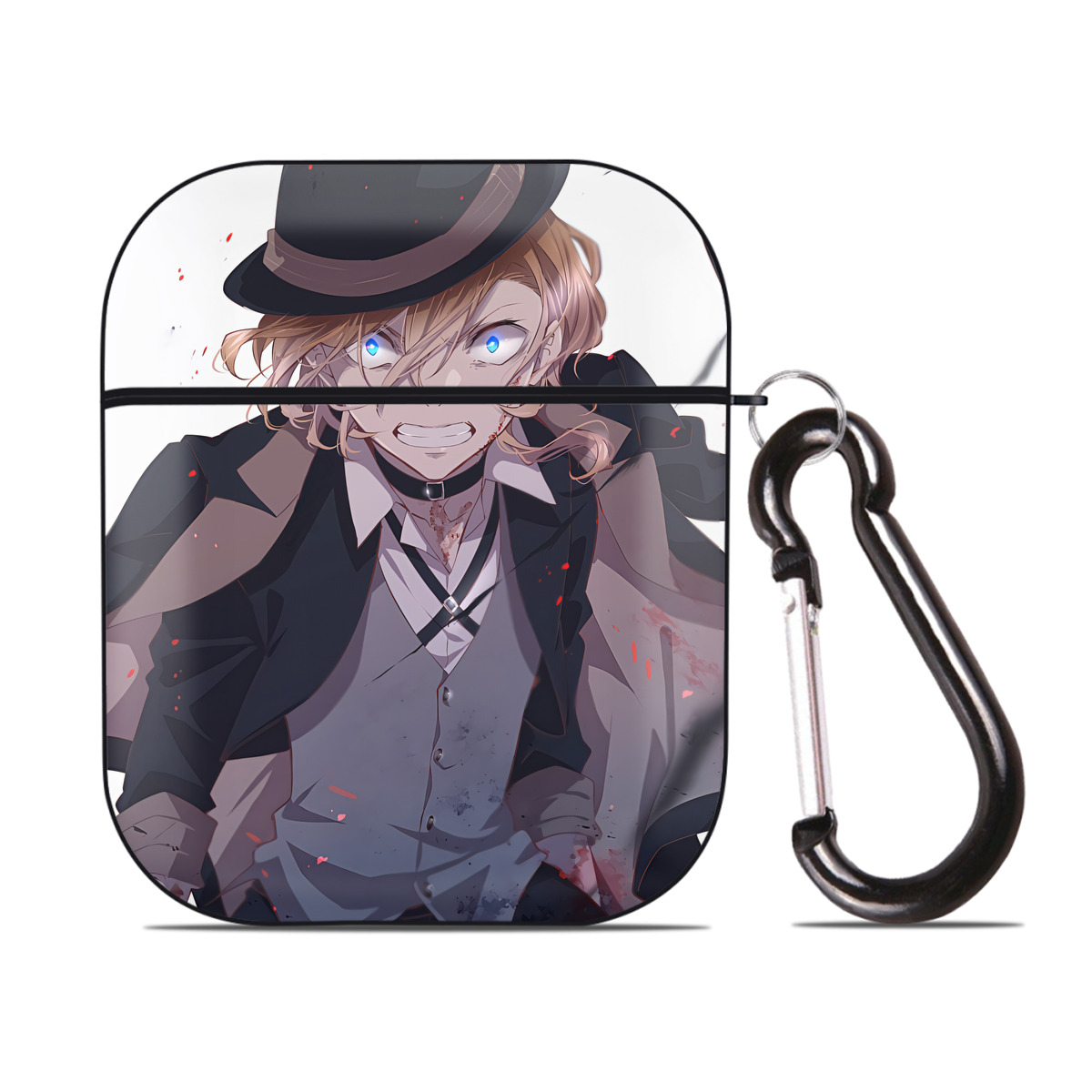 （画像用） 文豪ストレイドッグス Bungo Stray Dogs AirPods 第2世代保護ケース ハードシェル ブラック 耐衝撃・防指紋・カラビナ付き