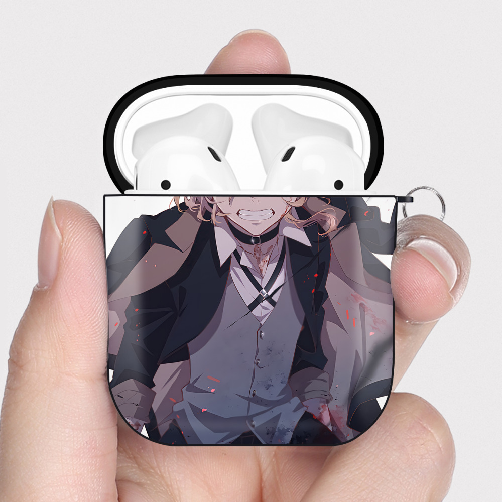 （画像用） 文豪ストレイドッグス Bungo Stray Dogs AirPods 第2世代保護ケース ハードシェル ブラック 耐衝撃・防指紋・カラビナ付き