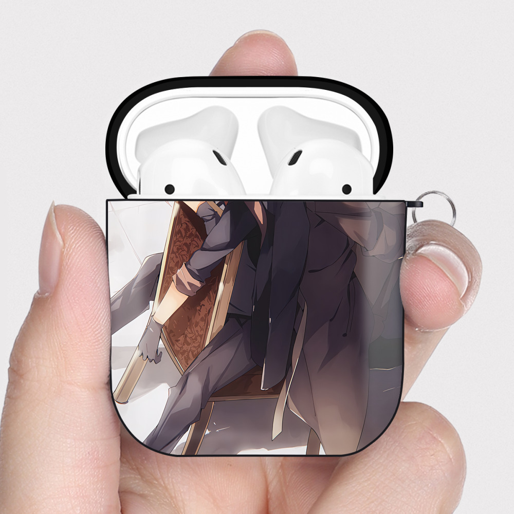 （画像用） 文豪ストレイドッグス Bungo Stray Dogs AirPods 第2世代保護ケース ハードシェル ブラック 耐衝撃・防指紋・カラビナ付き