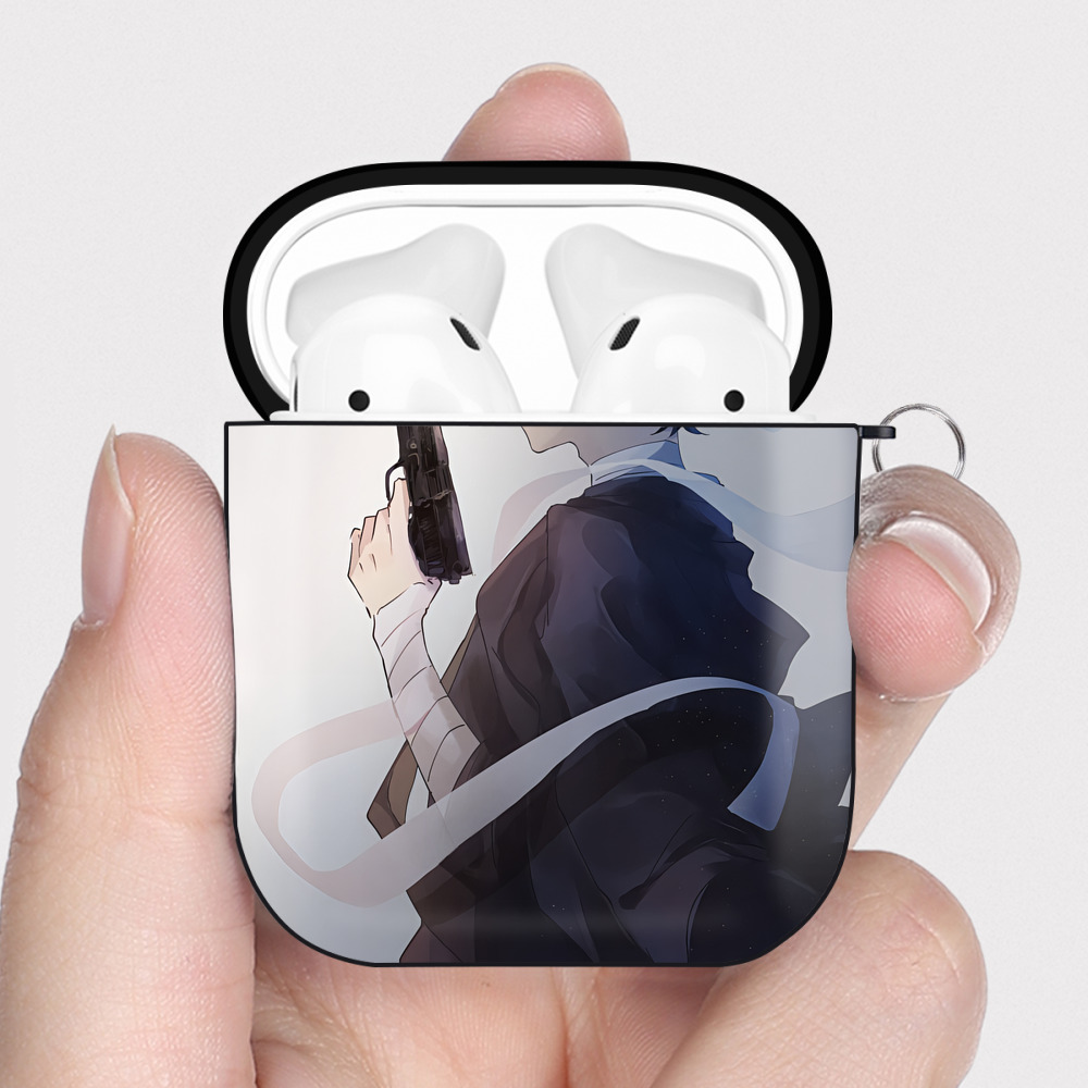（画像用） 文豪ストレイドッグス Bungo Stray Dogs AirPods 第2世代保護ケース ハードシェル ブラック 耐衝撃・防指紋・カラビナ付き