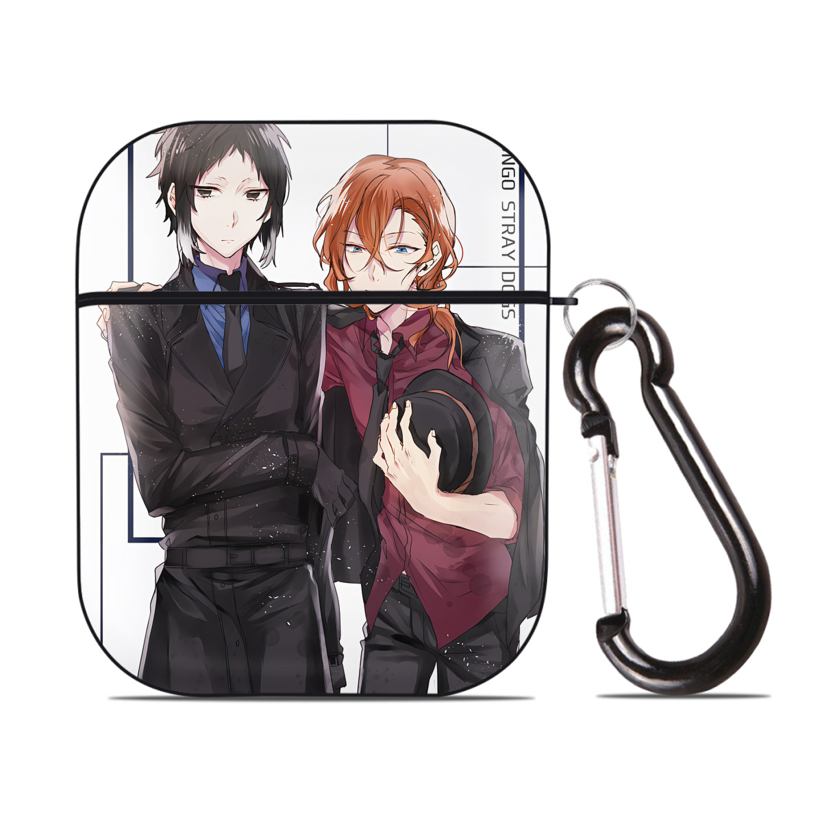 （画像用） 文豪ストレイドッグス Bungo Stray Dogs AirPods 第2世代保護ケース ハードシェル ブラック 耐衝撃・防指紋・カラビナ付き