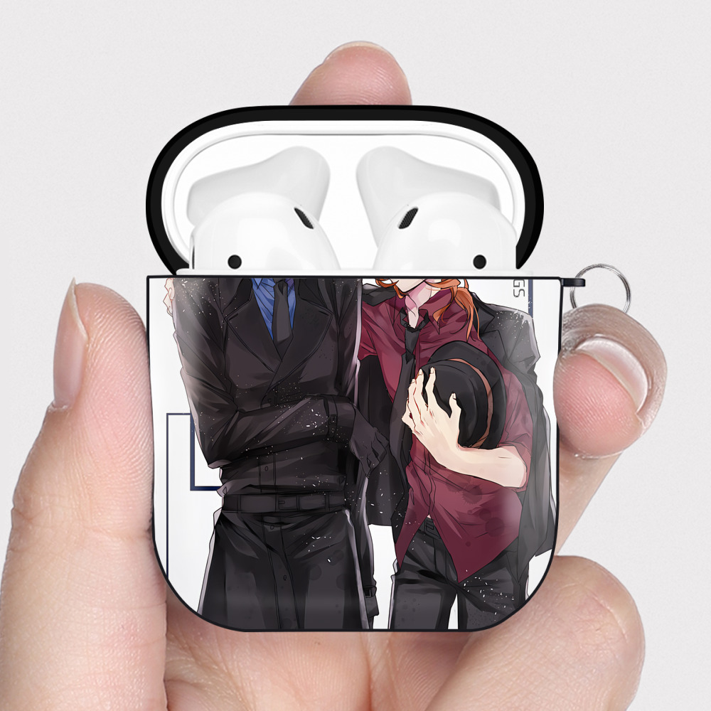 （画像用） 文豪ストレイドッグス Bungo Stray Dogs AirPods 第2世代保護ケース ハードシェル ブラック 耐衝撃・防指紋・カラビナ付き