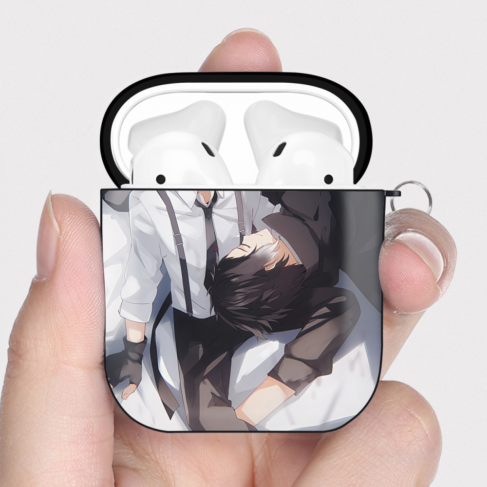 （画像用） 文豪ストレイドッグス Bungo Stray Dogs AirPods 第2世代保護ケース ハードシェル ブラック 耐衝撃・防指紋・カラビナ付き