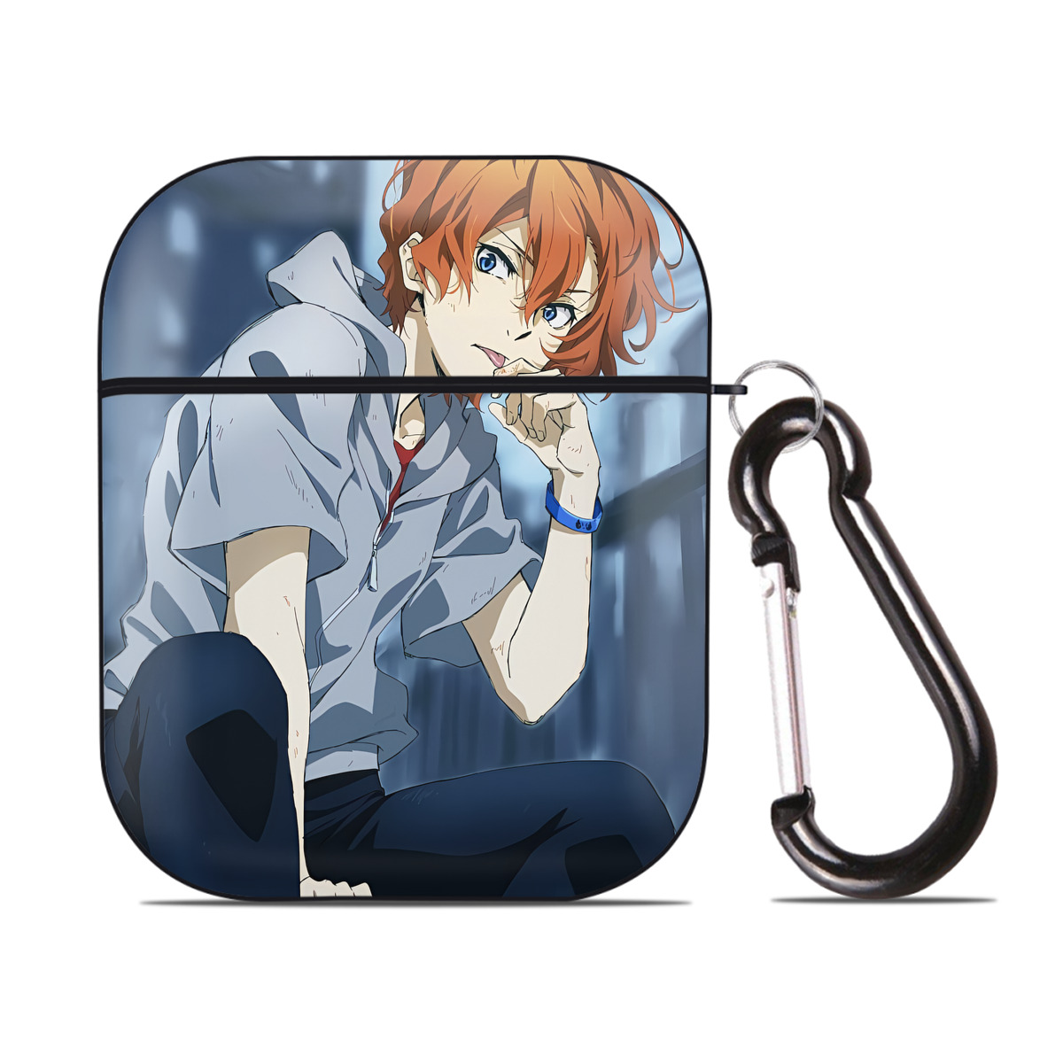 （画像用） 文豪ストレイドッグス Bungo Stray Dogs AirPods 第2世代保護ケース ハードシェル ブラック 耐衝撃・防指紋・カラビナ付き
