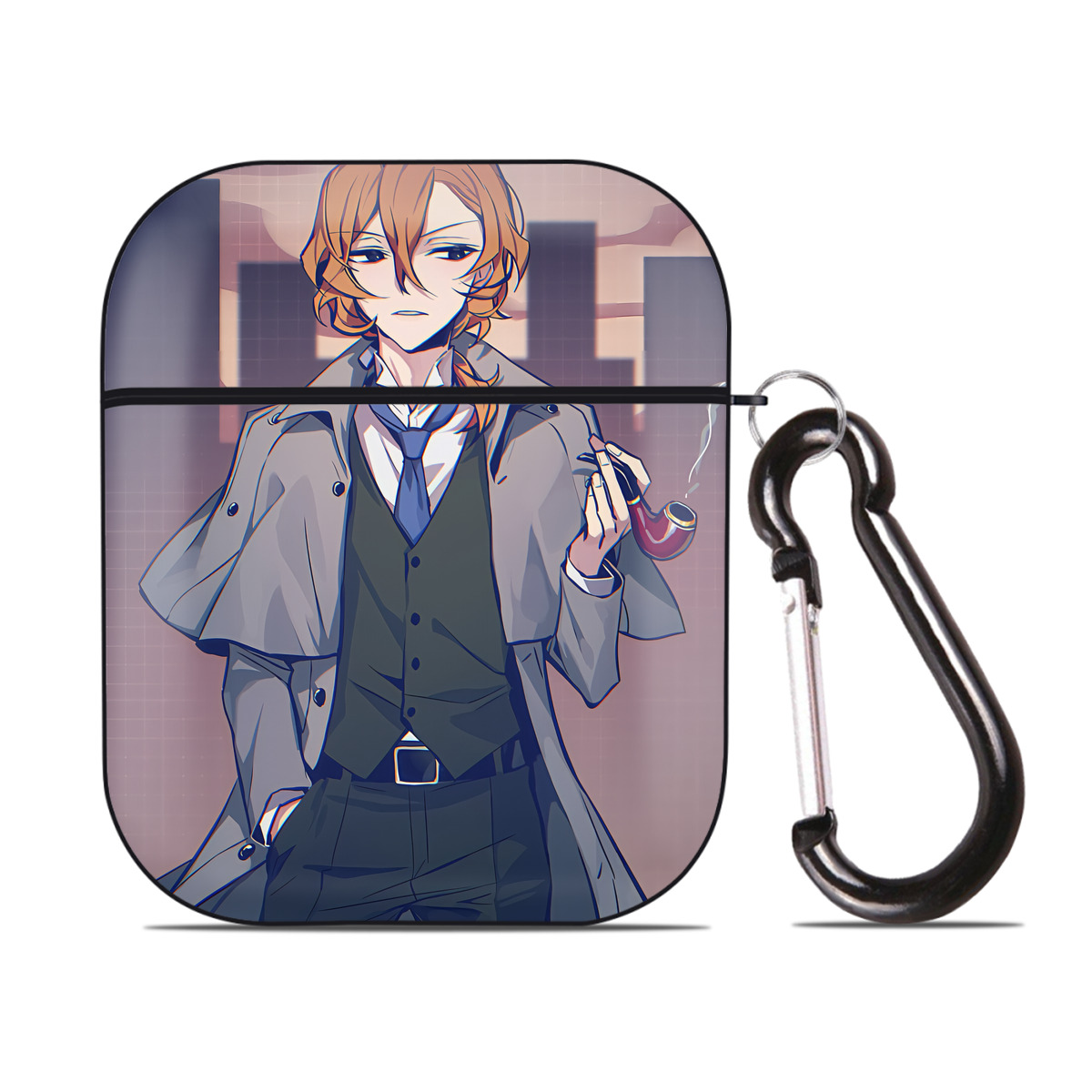 （画像用） 文豪ストレイドッグス Bungo Stray Dogs AirPods 第2世代保護ケース ハードシェル ブラック 耐衝撃・防指紋・カラビナ付き