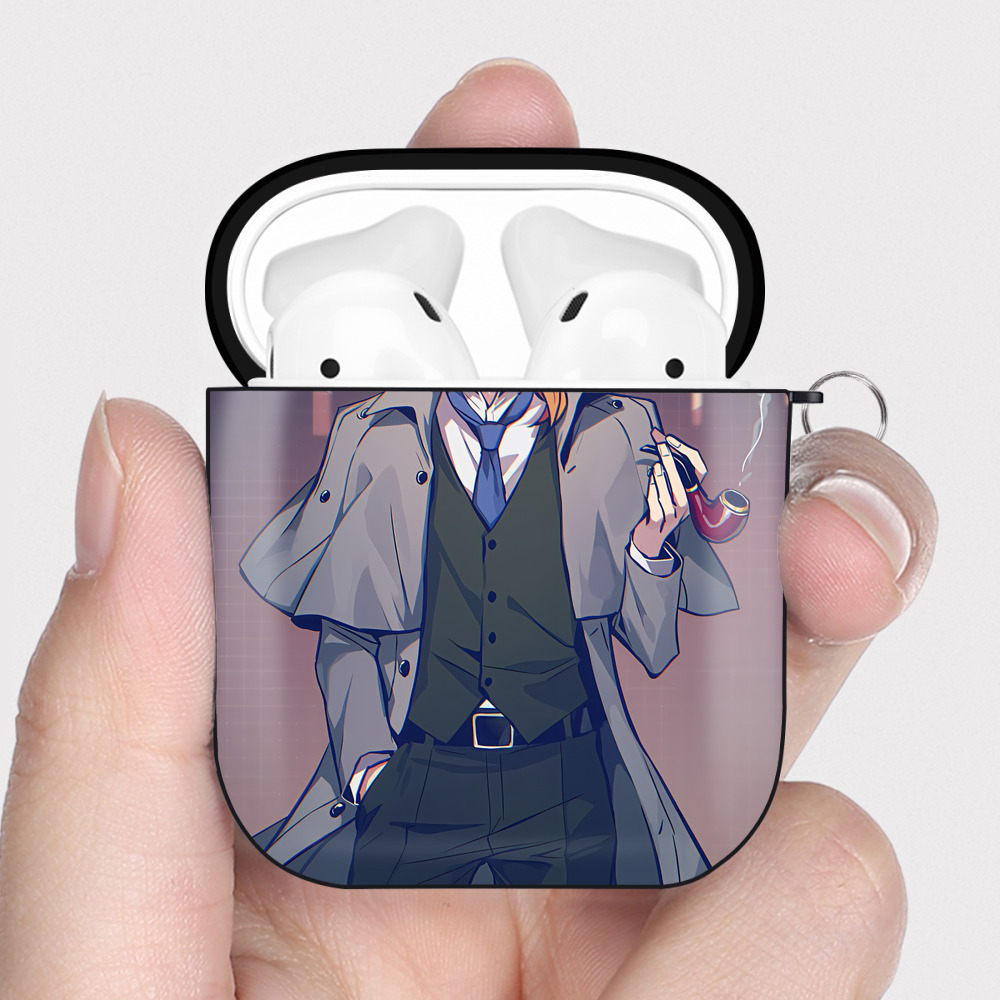 （画像用） 文豪ストレイドッグス Bungo Stray Dogs AirPods 第2世代保護ケース ハードシェル ブラック 耐衝撃・防指紋・カラビナ付き