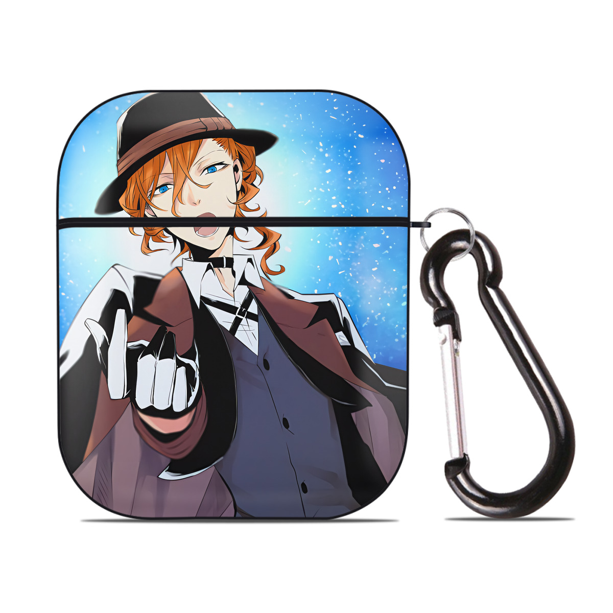 （画像用） 文豪ストレイドッグス Bungo Stray Dogs AirPods 第2世代保護ケース ハードシェル ブラック 耐衝撃・防指紋・カラビナ付き
