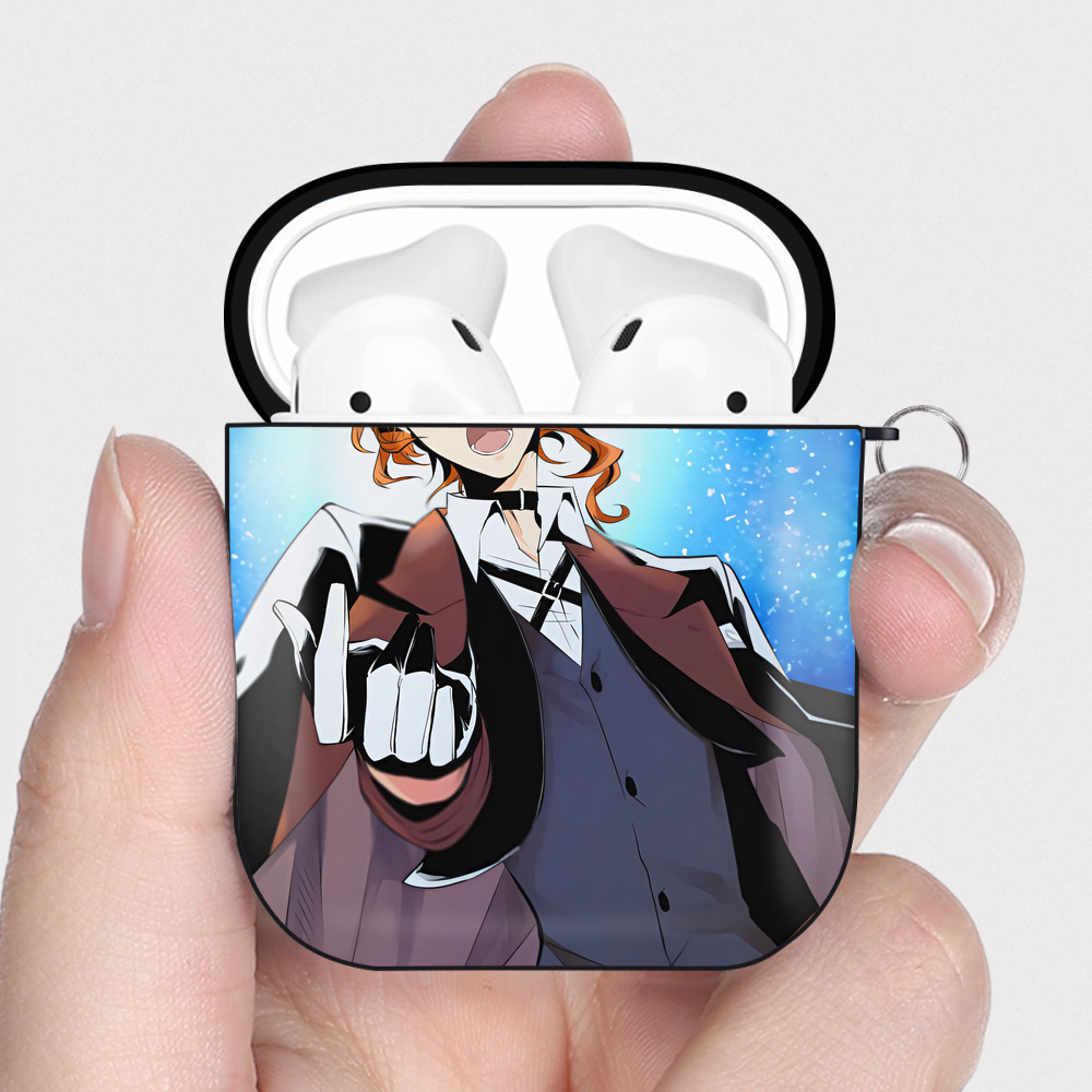 （画像用） 文豪ストレイドッグス Bungo Stray Dogs AirPods 第2世代保護ケース ハードシェル ブラック 耐衝撃・防指紋・カラビナ付き