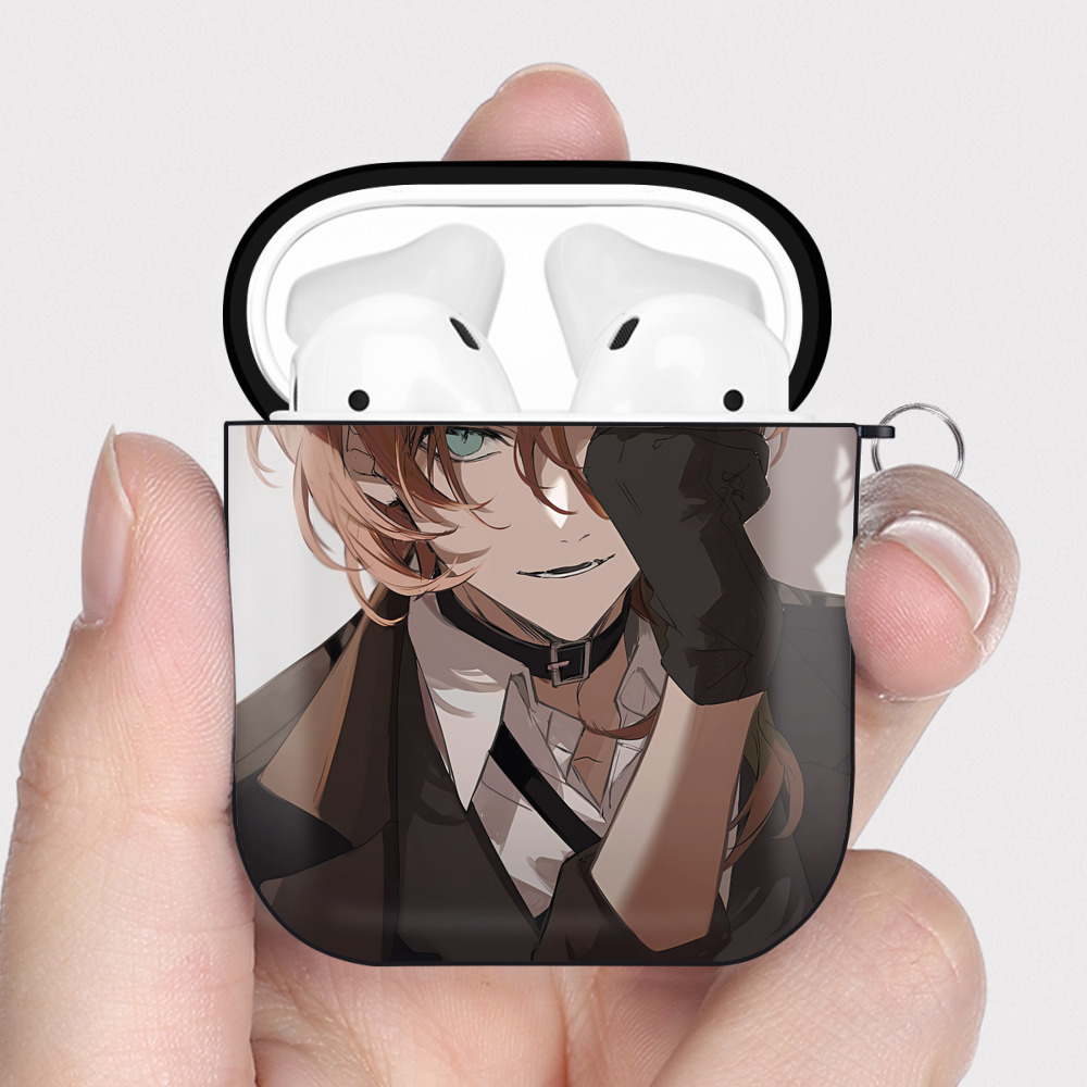（画像用） 文豪ストレイドッグス Bungo Stray Dogs AirPods 第2世代保護ケース ハードシェル ブラック 耐衝撃・防指紋・カラビナ付き