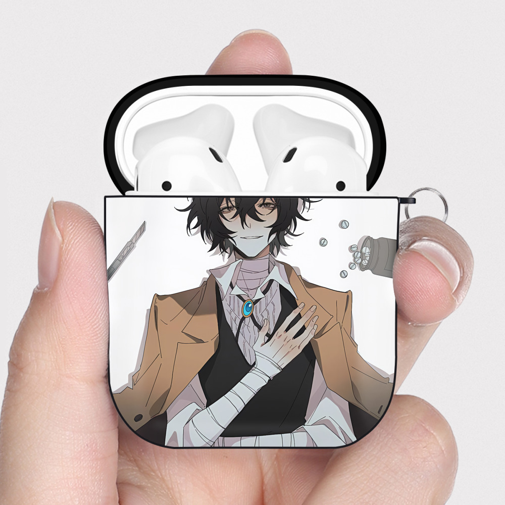 （画像用） 文豪ストレイドッグス Bungo Stray Dogs AirPods 第2世代保護ケース ハードシェル ブラック 耐衝撃・防指紋・カラビナ付き