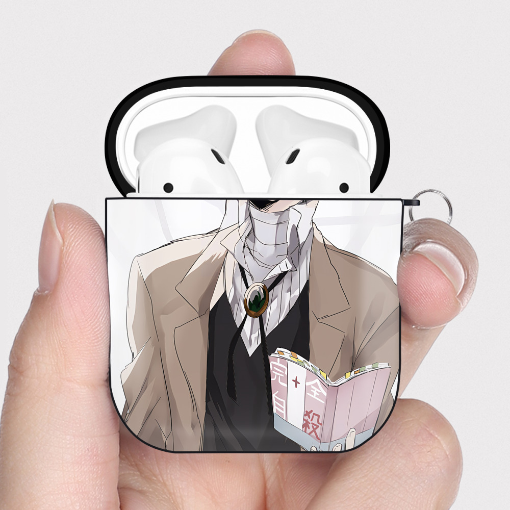 （画像用） 文豪ストレイドッグス Bungo Stray Dogs AirPods 第2世代保護ケース ハードシェル ブラック 耐衝撃・防指紋・カラビナ付き