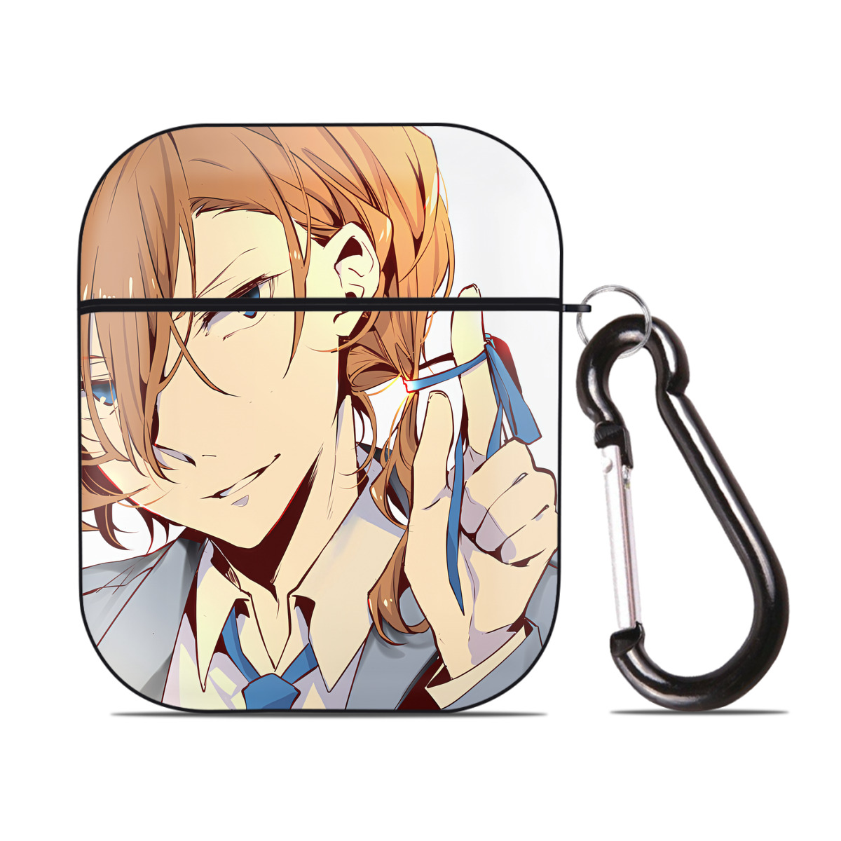 （画像用） 文豪ストレイドッグス Bungo Stray Dogs AirPods 第2世代保護ケース ハードシェル ブラック 耐衝撃・防指紋・カラビナ付き