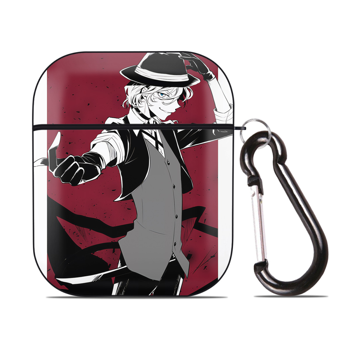 （画像用） 文豪ストレイドッグス Bungo Stray Dogs AirPods 第2世代保護ケース ハードシェル ブラック 耐衝撃・防指紋・カラビナ付き