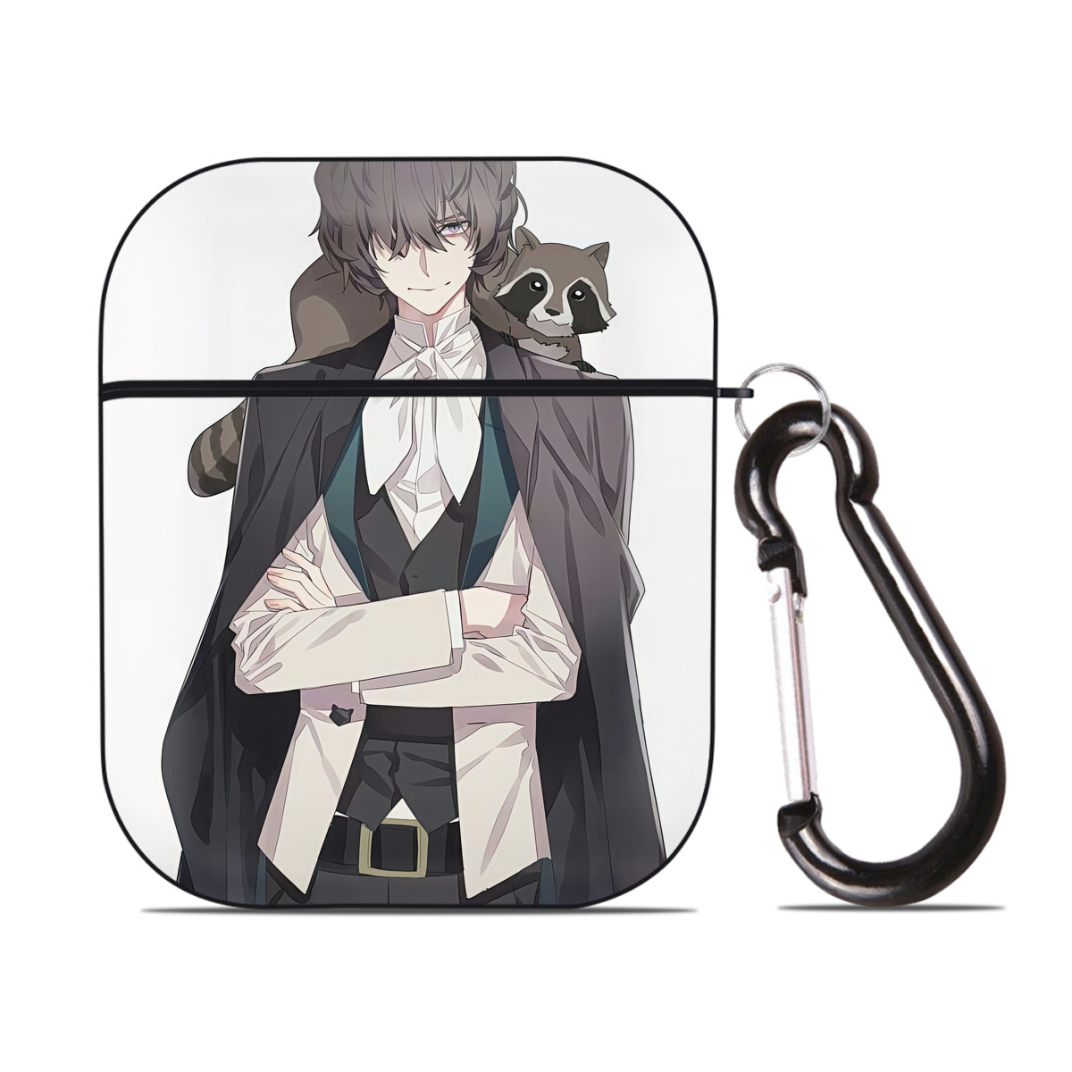 （画像用） 文豪ストレイドッグス Bungo Stray Dogs AirPods 第2世代保護ケース ハードシェル ブラック 耐衝撃・防指紋・カラビナ付き