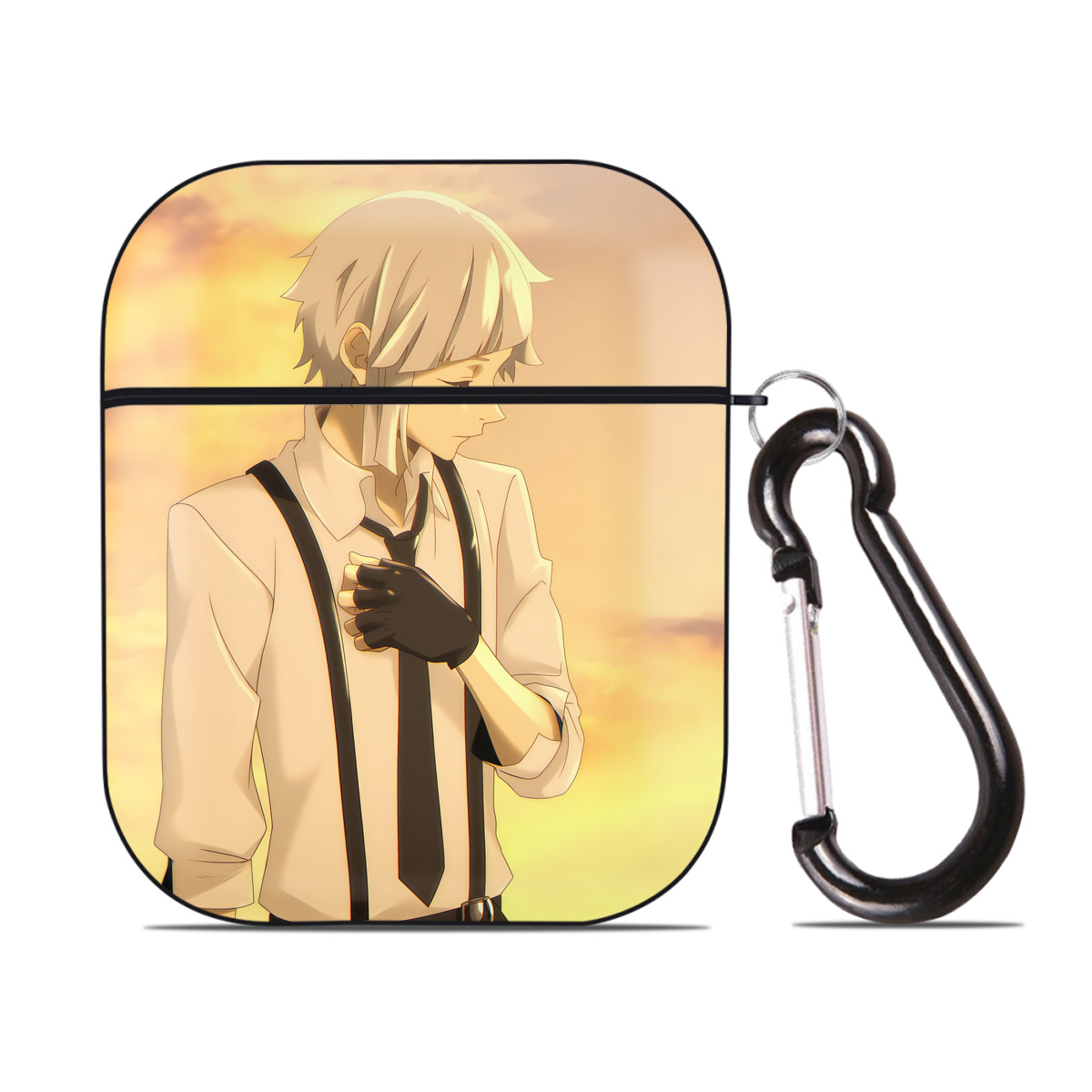 （画像用） 文豪ストレイドッグス Bungo Stray Dogs AirPods 第2世代保護ケース ハードシェル ブラック 耐衝撃・防指紋・カラビナ付き