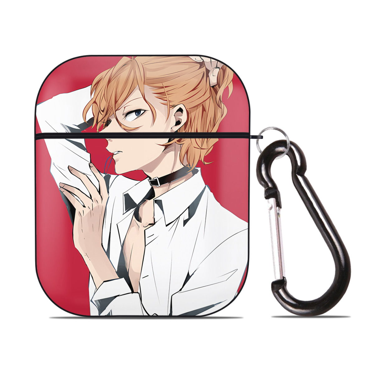 （画像用） 文豪ストレイドッグス Bungo Stray Dogs AirPods 第2世代保護ケース ハードシェル ブラック 耐衝撃・防指紋・カラビナ付き