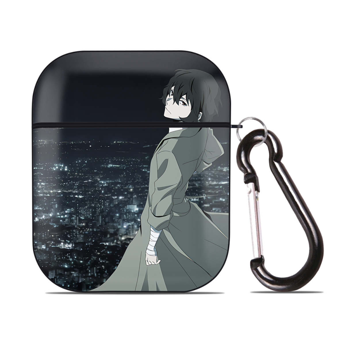（画像用） 文豪ストレイドッグス Bungo Stray Dogs AirPods 第2世代保護ケース ハードシェル ブラック 耐衝撃・防指紋・カラビナ付き
