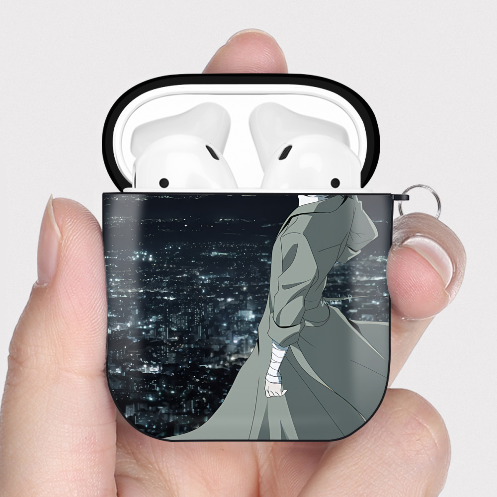 （画像用） 文豪ストレイドッグス Bungo Stray Dogs AirPods 第2世代保護ケース ハードシェル ブラック 耐衝撃・防指紋・カラビナ付き