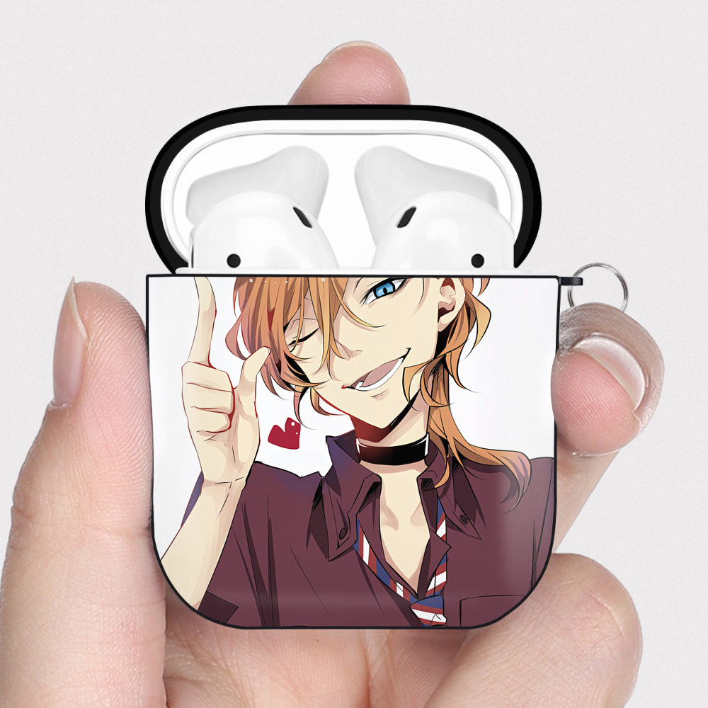 （画像用） 文豪ストレイドッグス Bungo Stray Dogs AirPods 第2世代保護ケース ハードシェル ブラック 耐衝撃・防指紋・カラビナ付き