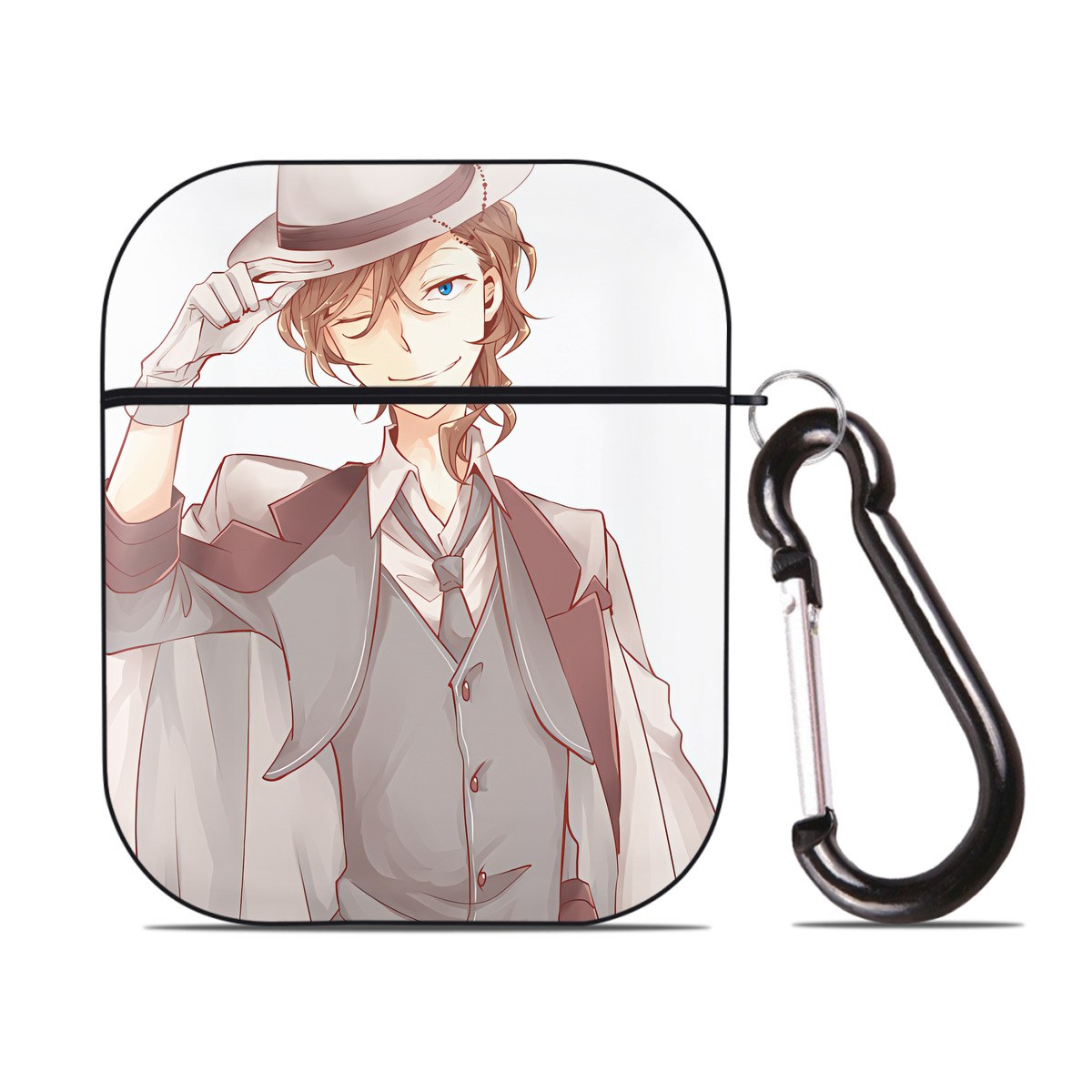 （画像用） 文豪ストレイドッグス Bungo Stray Dogs AirPods 第2世代保護ケース ハードシェル ブラック 耐衝撃・防指紋・カラビナ付き