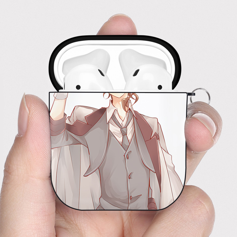 （画像用） 文豪ストレイドッグス Bungo Stray Dogs AirPods 第2世代保護ケース ハードシェル ブラック 耐衝撃・防指紋・カラビナ付き
