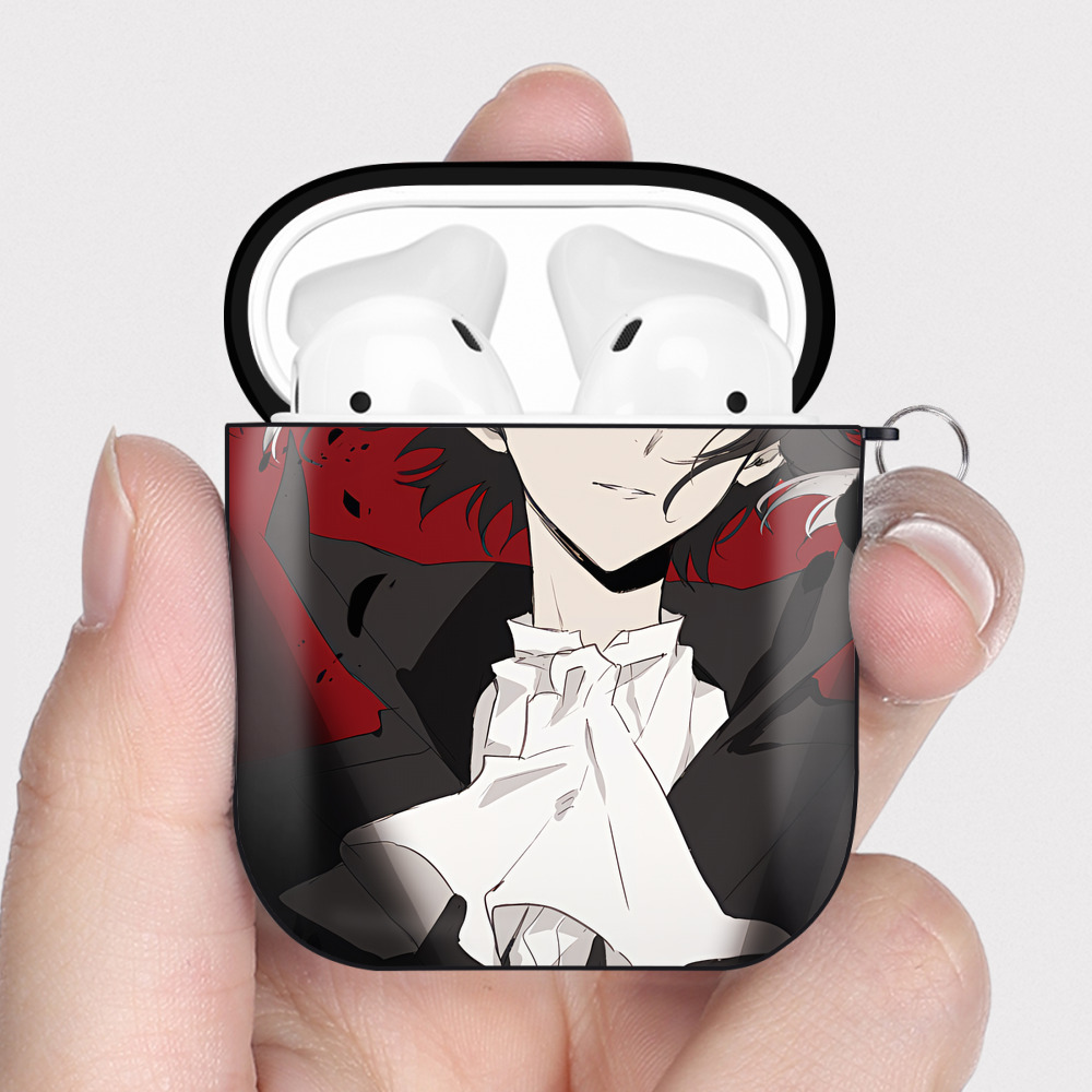 （画像用） 文豪ストレイドッグス Bungo Stray Dogs AirPods 第2世代保護ケース ハードシェル ブラック 耐衝撃・防指紋・カラビナ付き