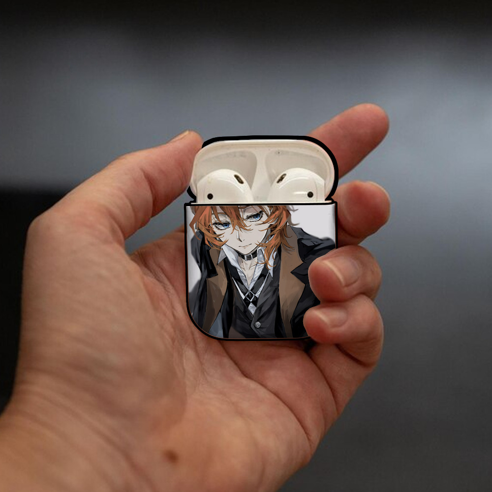 文豪ストレイドッグス Bungo Stray Dogs AirPods 第2世代保護ケース ハードシェル ブラック 耐衝撃・防指紋・カラビナ付き