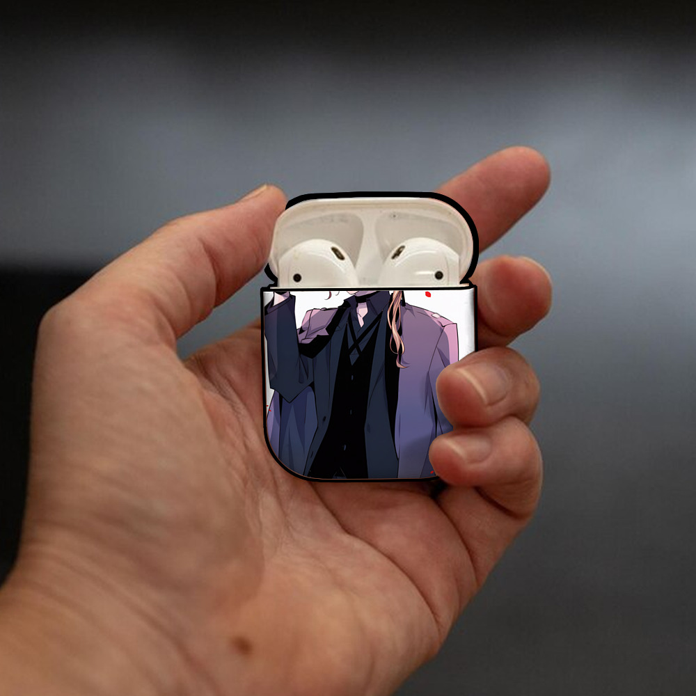 文豪ストレイドッグス Bungo Stray Dogs AirPods 第2世代保護ケース ハードシェル ブラック 耐衝撃・防指紋・カラビナ付き