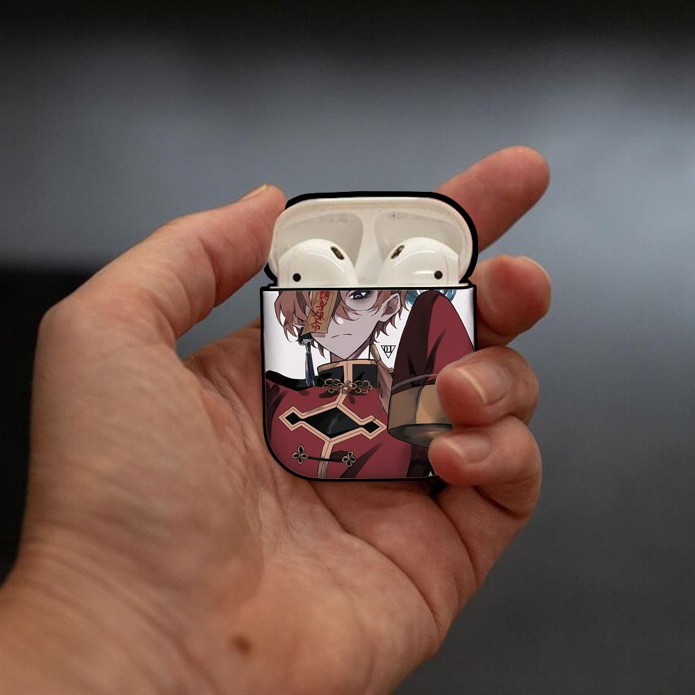 文豪ストレイドッグス Bungo Stray Dogs AirPods 第2世代保護ケース ハードシェル ブラック 耐衝撃・防指紋・カラビナ付き