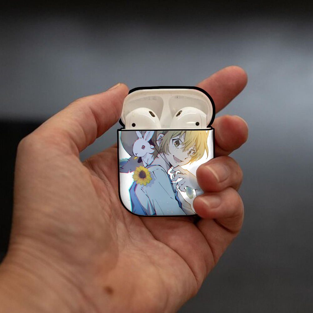 文豪ストレイドッグス Bungo Stray Dogs AirPods 第2世代保護ケース ハードシェル ブラック 耐衝撃・防指紋・カラビナ付き