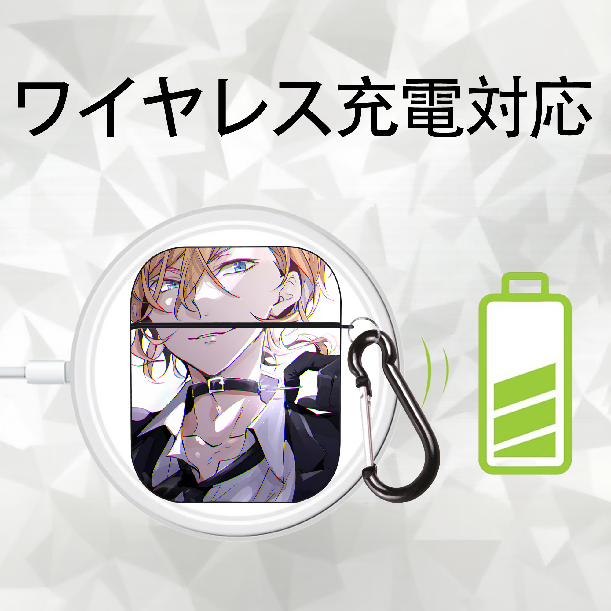 文豪ストレイドッグス Bungo Stray Dogs AirPods 第2世代保護ケース ハードシェル ブラック 耐衝撃・防指紋・カラビナ付き