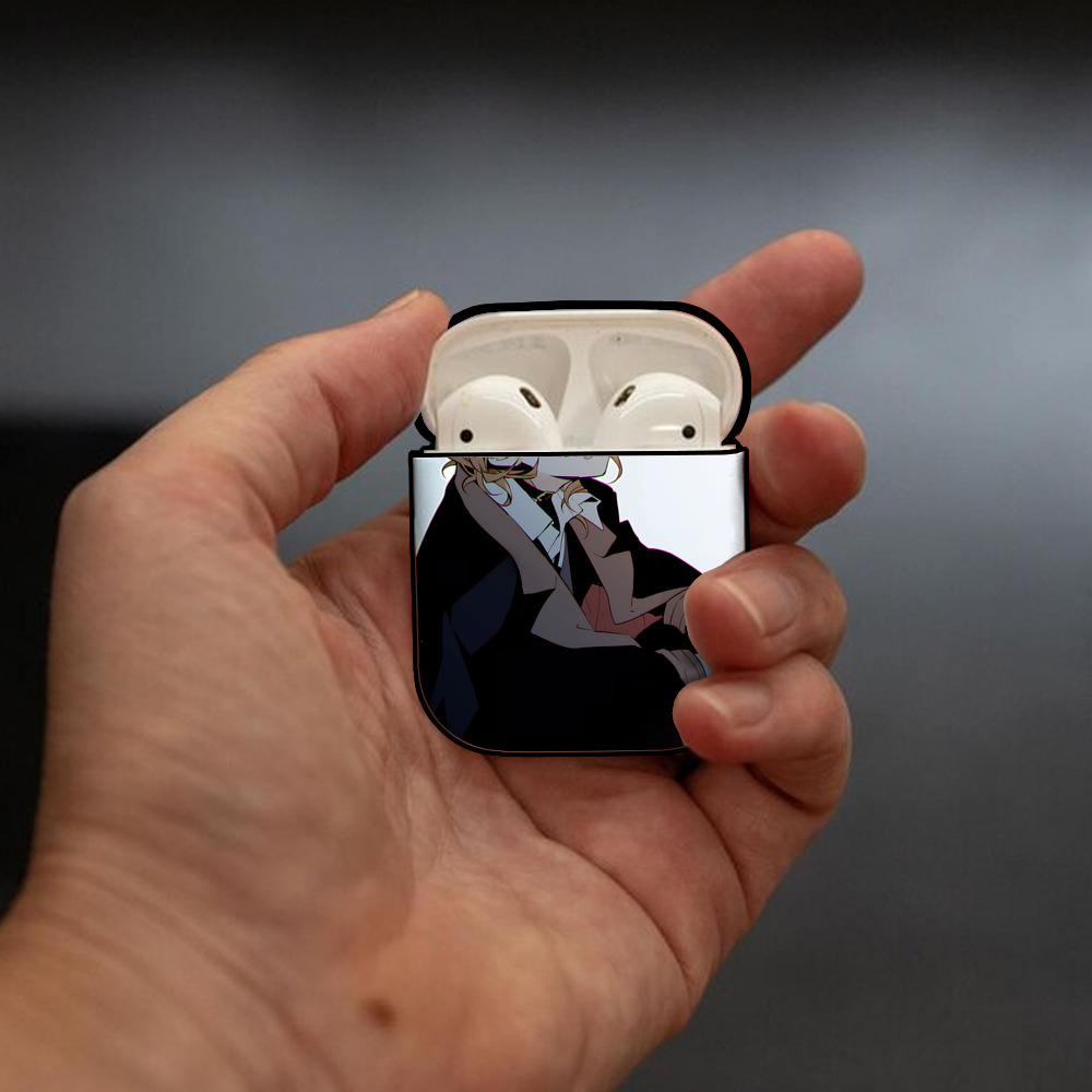 文豪ストレイドッグス Bungo Stray Dogs AirPods 第2世代保護ケース ハードシェル ブラック 耐衝撃・防指紋・カラビナ付き
