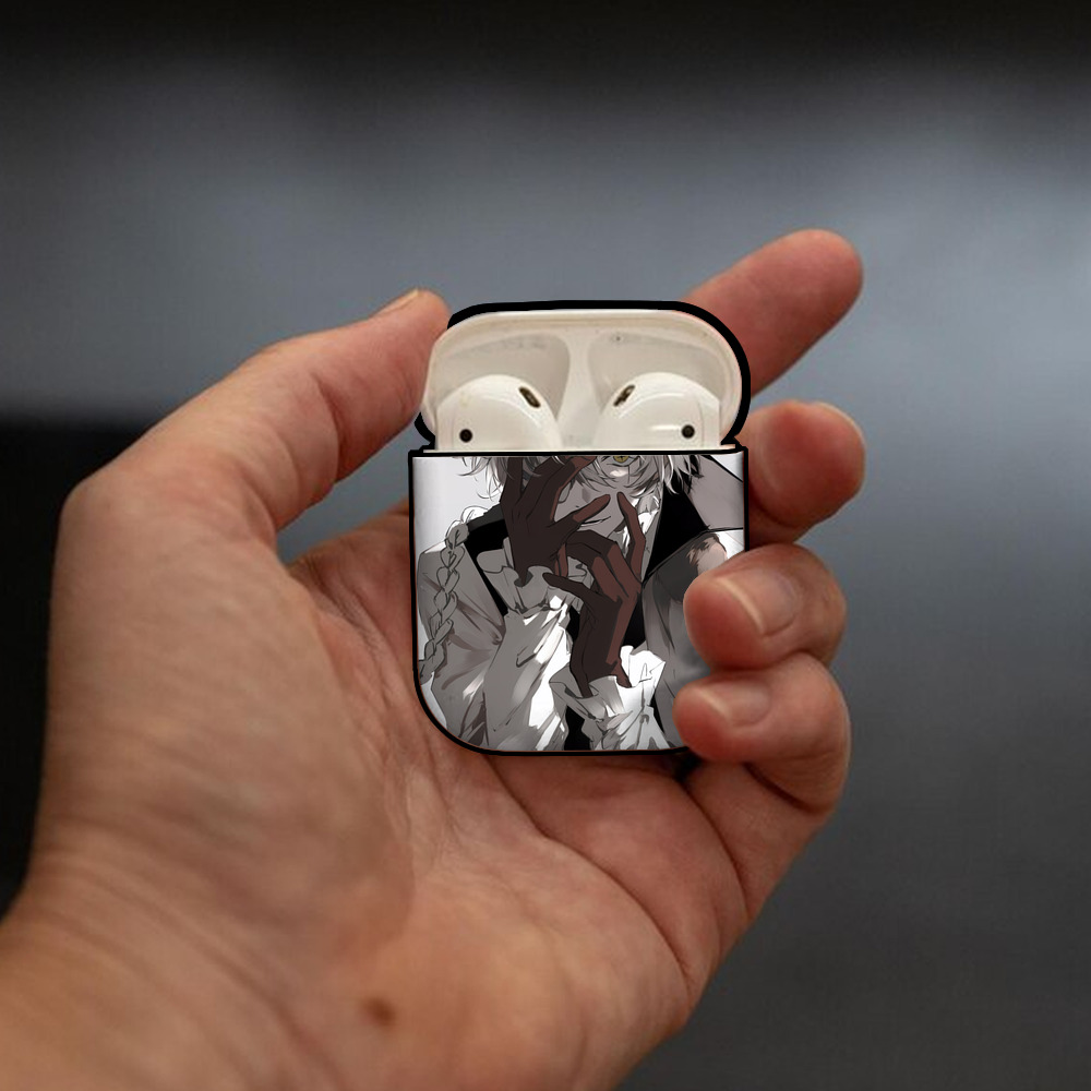 文豪ストレイドッグス Bungo Stray Dogs AirPods 第2世代保護ケース ハードシェル ブラック 耐衝撃・防指紋・カラビナ付き