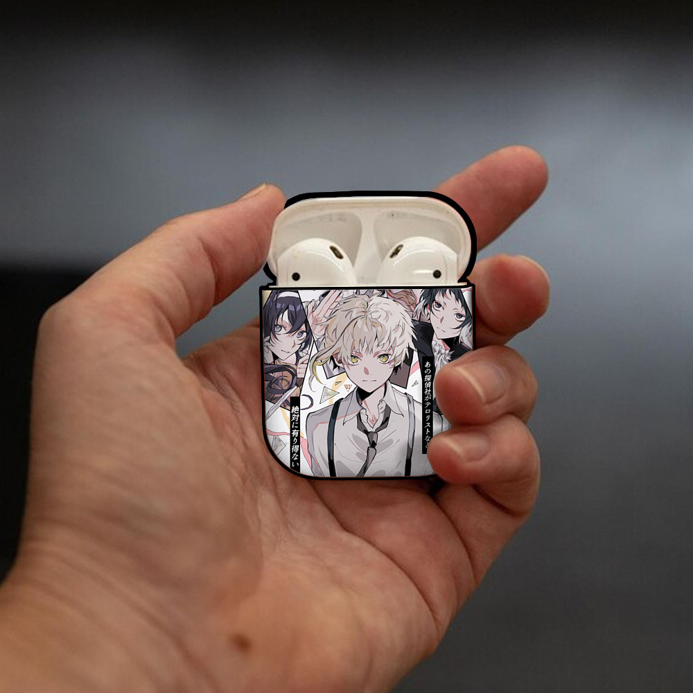 文豪ストレイドッグス Bungo Stray Dogs AirPods 第2世代保護ケース ハードシェル ブラック 耐衝撃・防指紋・カラビナ付き