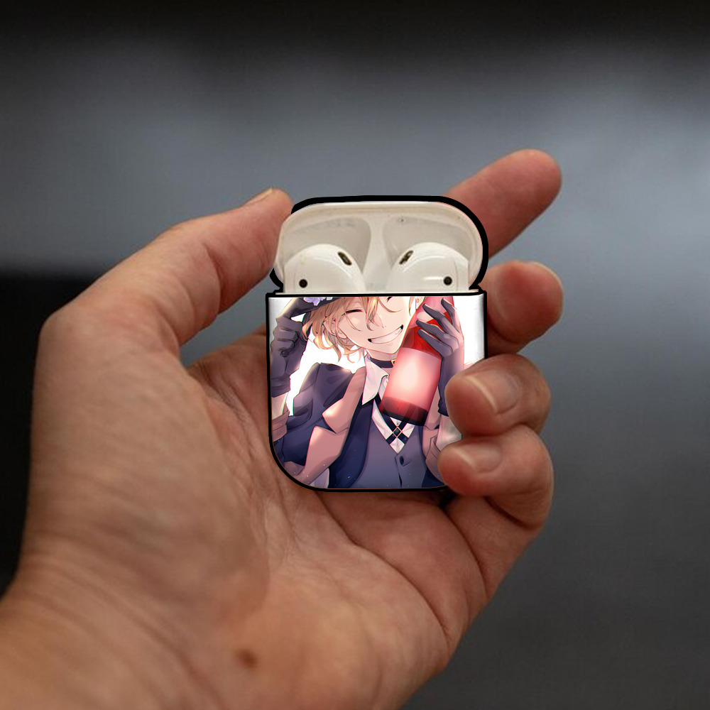 文豪ストレイドッグス Bungo Stray Dogs AirPods 第2世代保護ケース ハードシェル ブラック 耐衝撃・防指紋・カラビナ付き