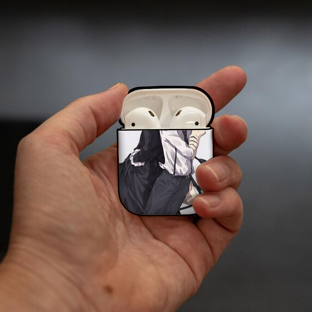 文豪ストレイドッグス Bungo Stray Dogs AirPods 第2世代保護ケース ハードシェル ブラック 耐衝撃・防指紋・カラビナ付き