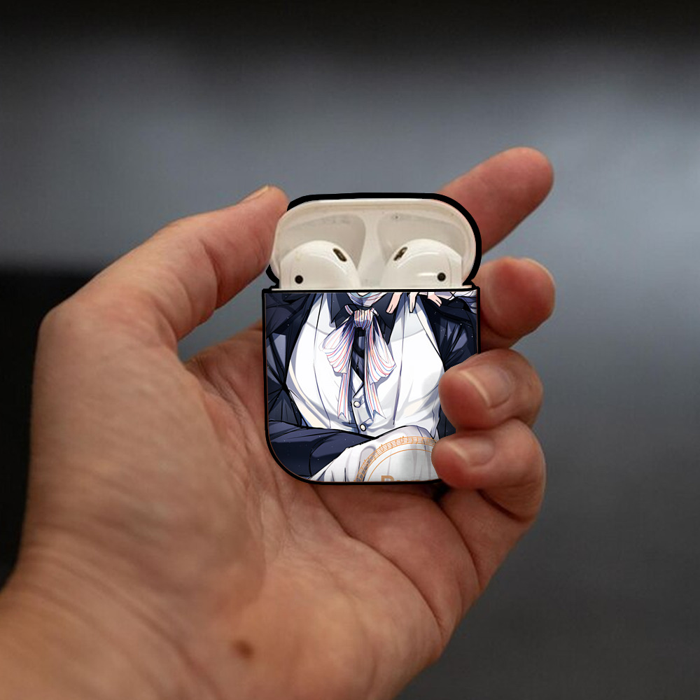 文豪ストレイドッグス Bungo Stray Dogs AirPods 第2世代保護ケース ハードシェル ブラック 耐衝撃・防指紋・カラビナ付き