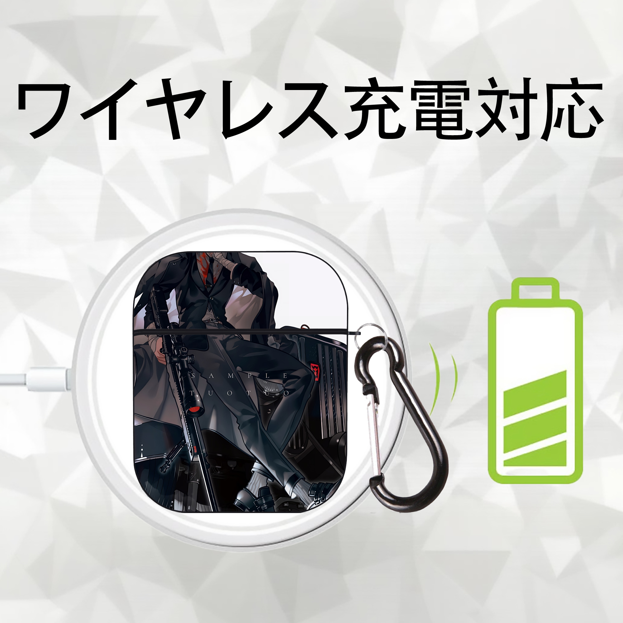 文豪ストレイドッグス Bungo Stray Dogs AirPods 第2世代保護ケース ハードシェル ブラック 耐衝撃・防指紋・カラビナ付き