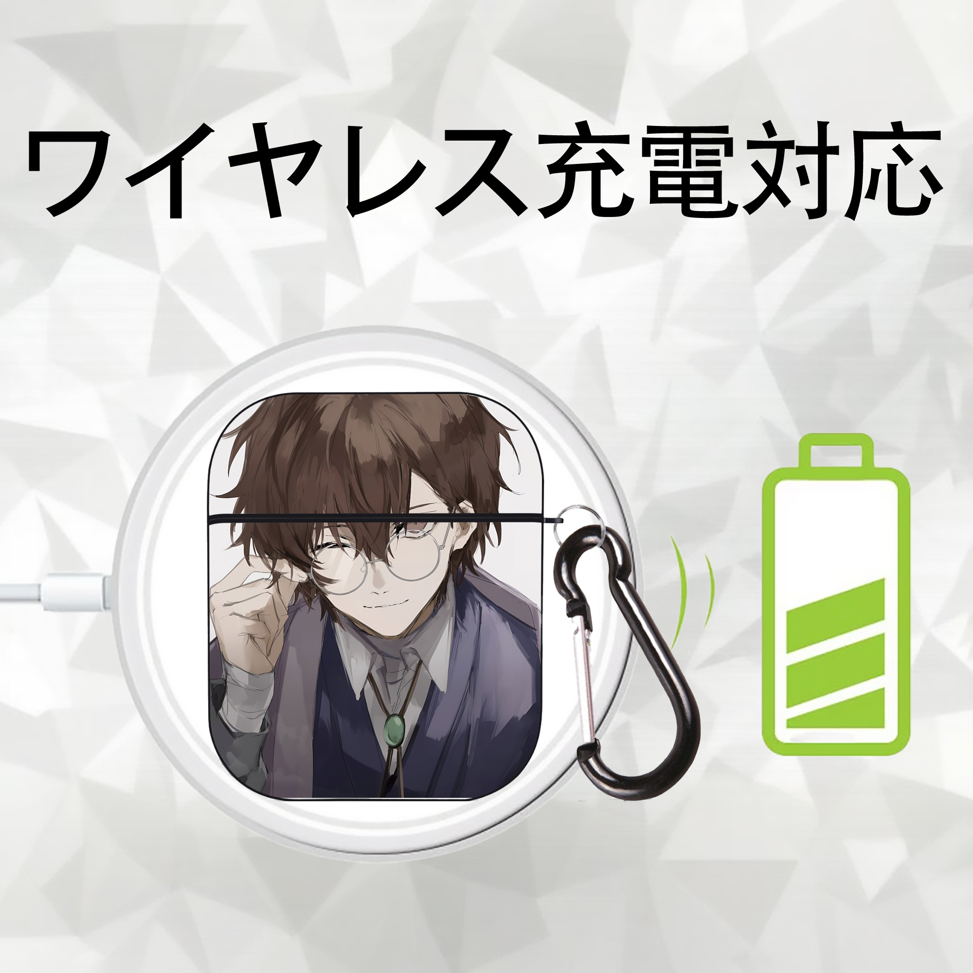 文豪ストレイドッグス Bungo Stray Dogs AirPods 第2世代保護ケース ハードシェル ブラック 耐衝撃・防指紋・カラビナ付き