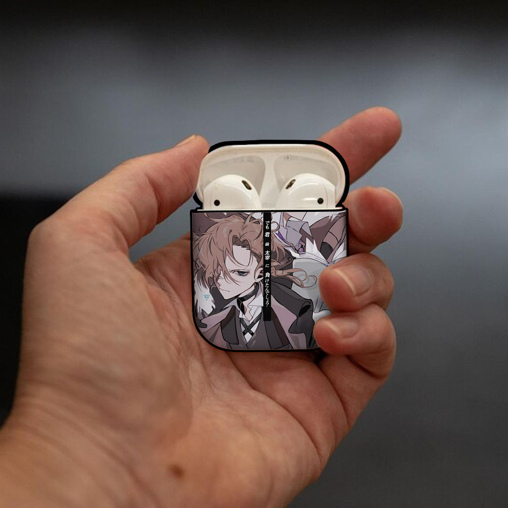 文豪ストレイドッグス Bungo Stray Dogs AirPods 第2世代保護ケース ハードシェル ブラック 耐衝撃・防指紋・カラビナ付き