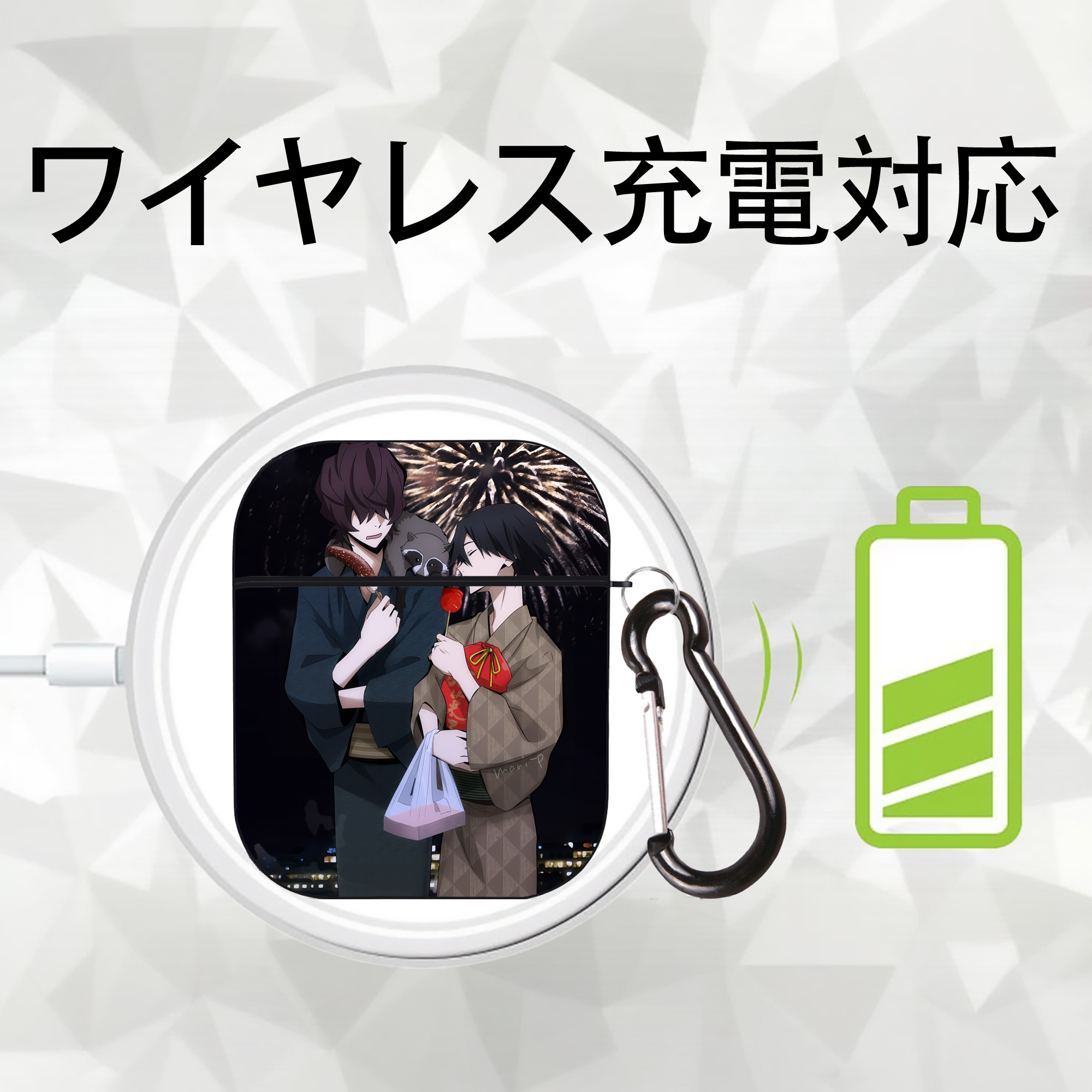 文豪ストレイドッグス Bungo Stray Dogs AirPods 第2世代保護ケース ハードシェル ブラック 耐衝撃・防指紋・カラビナ付き