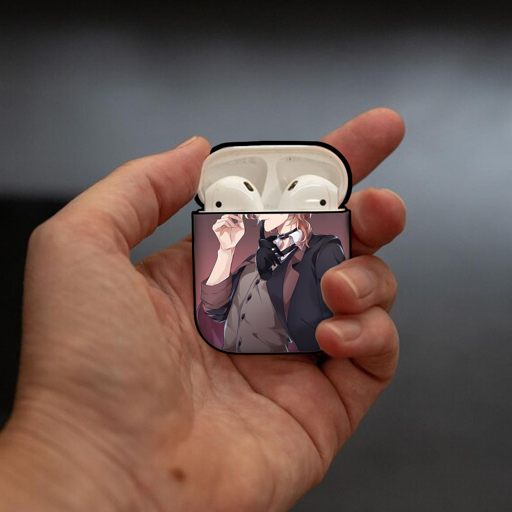 文豪ストレイドッグス Bungo Stray Dogs AirPods 第2世代保護ケース ハードシェル ブラック 耐衝撃・防指紋・カラビナ付き