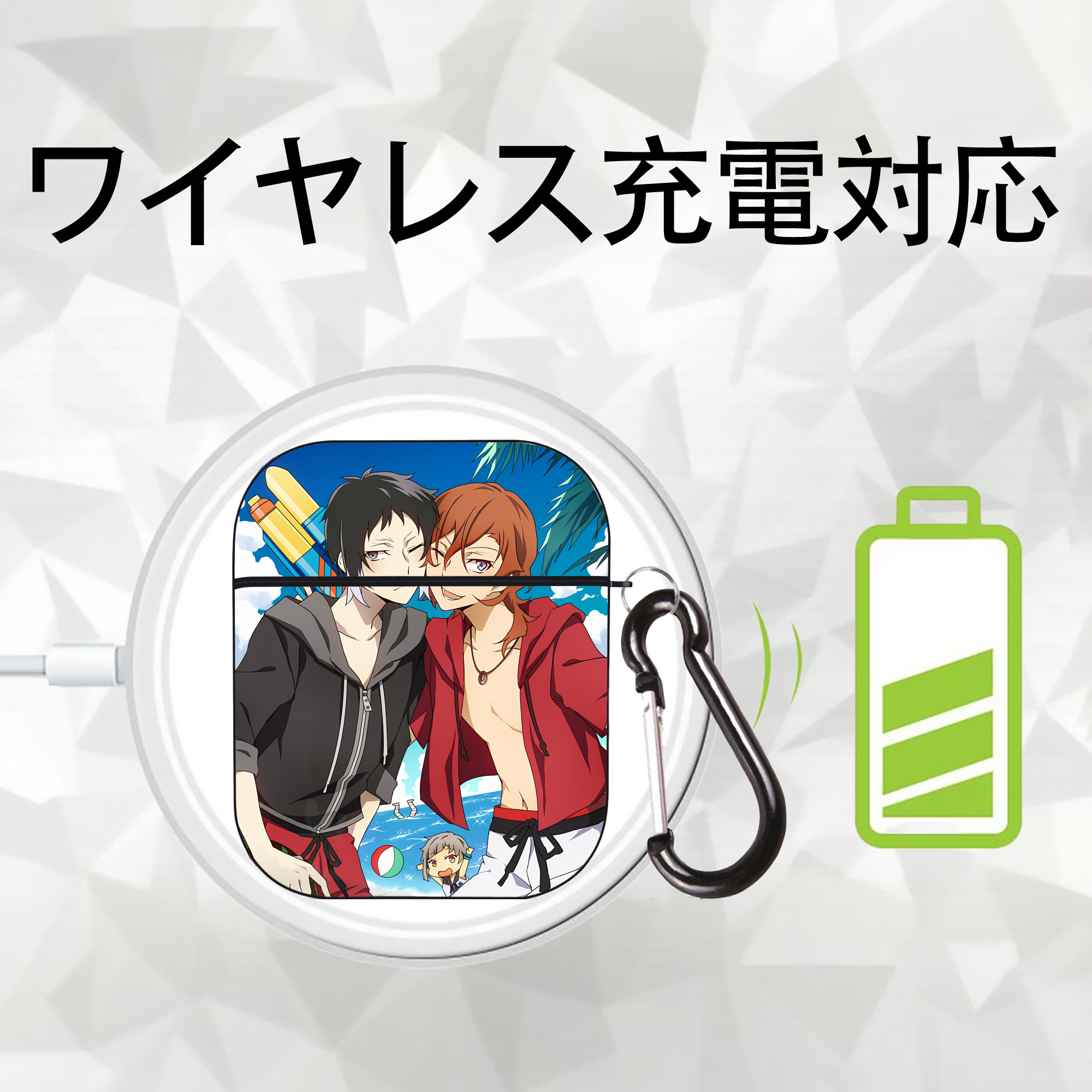 文豪ストレイドッグス Bungo Stray Dogs AirPods 第2世代保護ケース ハードシェル ブラック 耐衝撃・防指紋・カラビナ付き