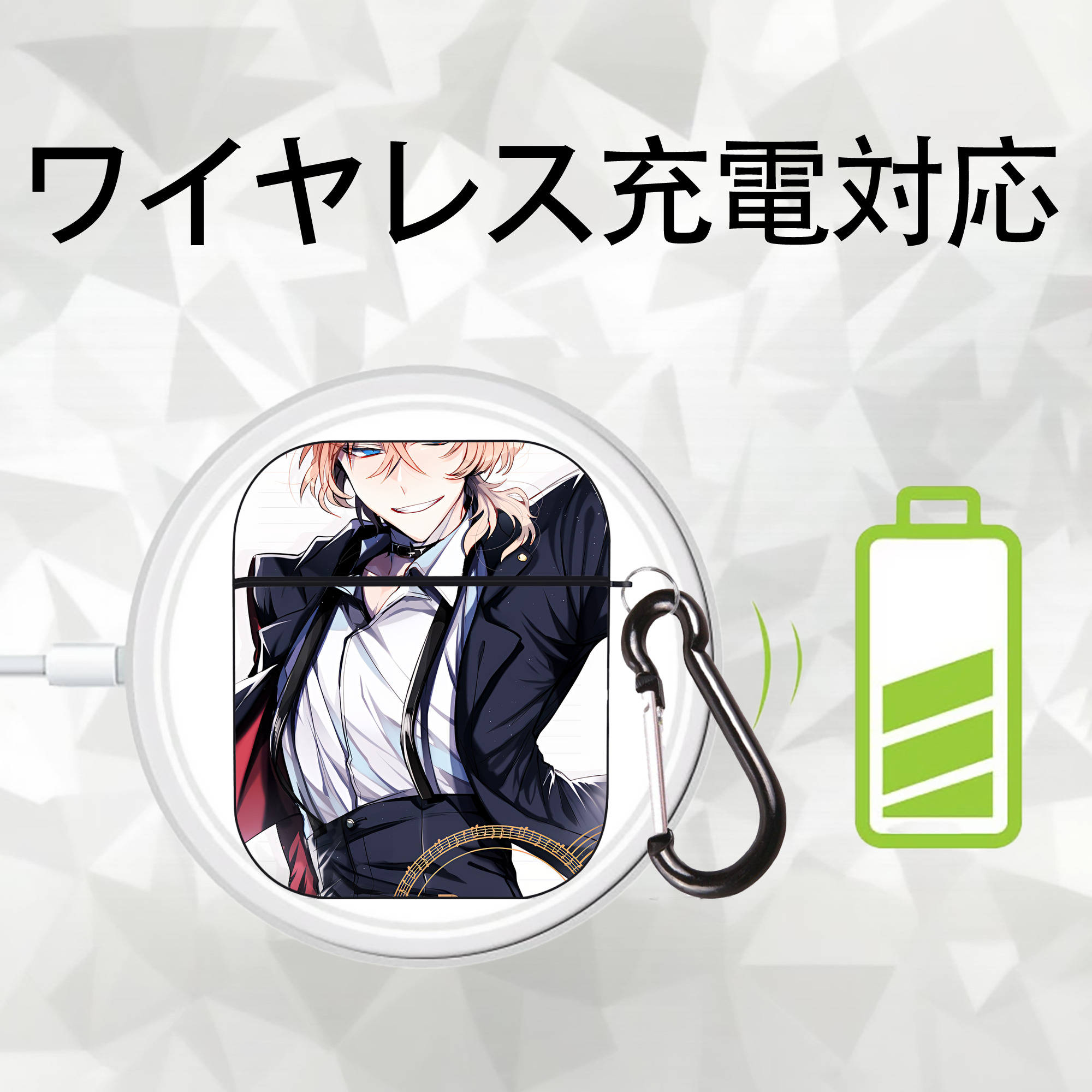 文豪ストレイドッグス Bungo Stray Dogs AirPods 第2世代保護ケース ハードシェル ブラック 耐衝撃・防指紋・カラビナ付き