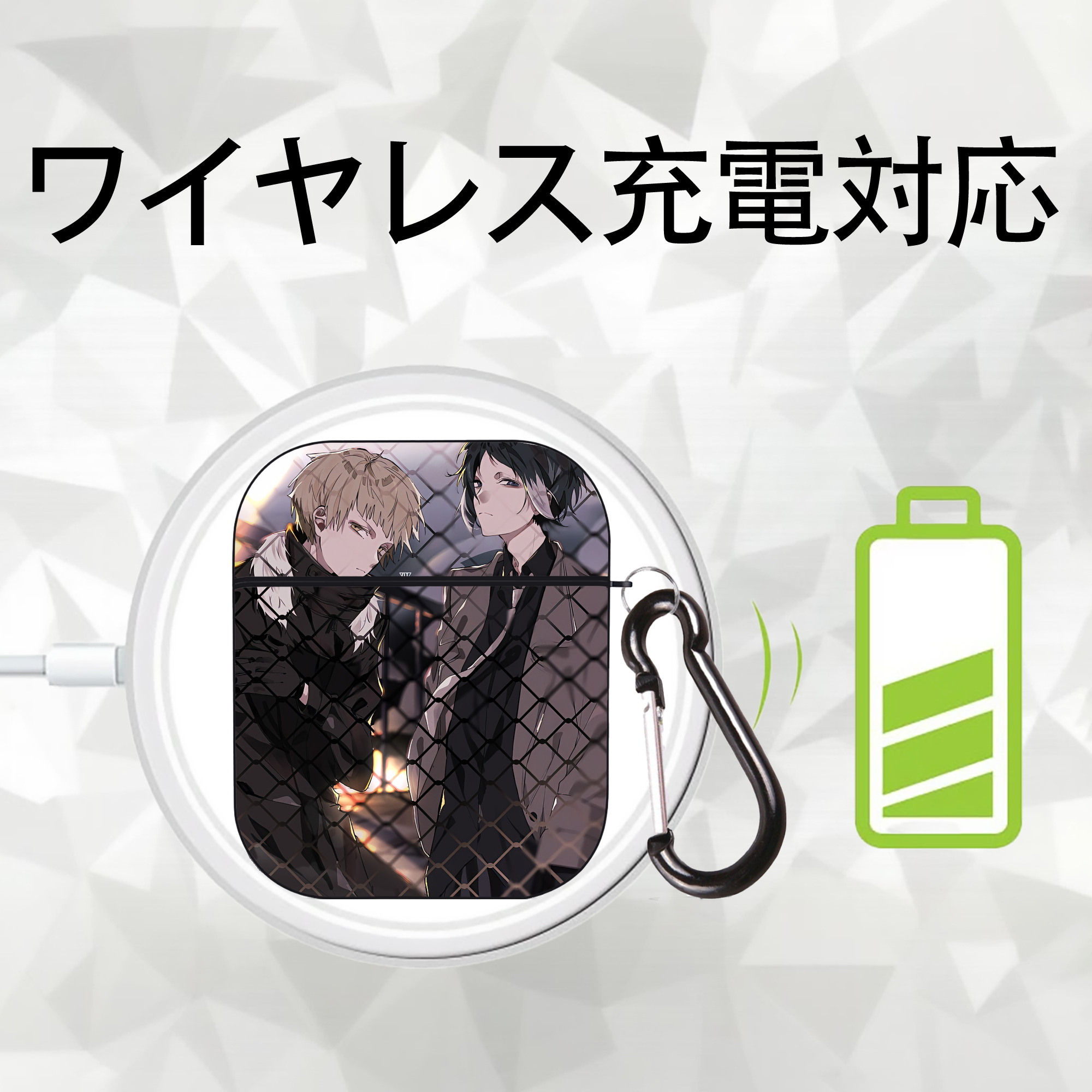 文豪ストレイドッグス Bungo Stray Dogs AirPods 第2世代保護ケース ハードシェル ブラック 耐衝撃・防指紋・カラビナ付き