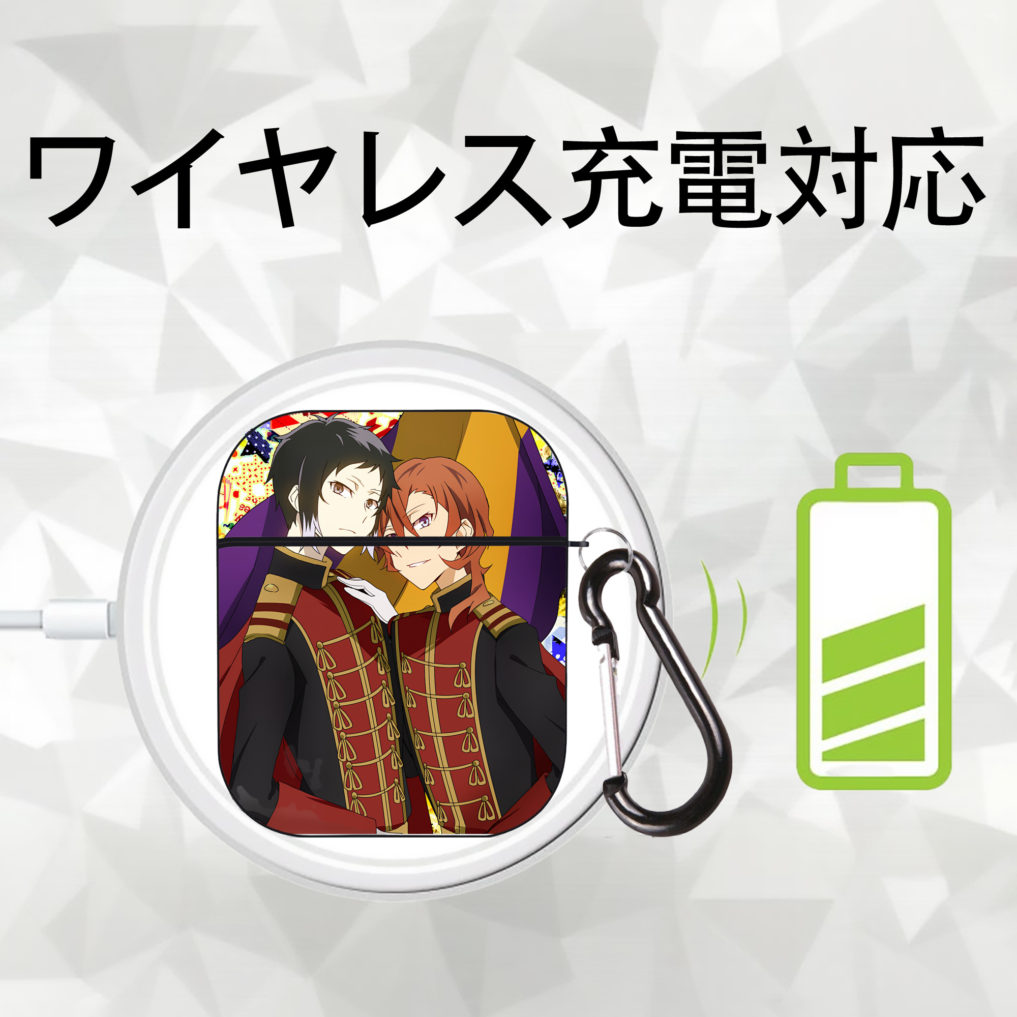 文豪ストレイドッグス Bungo Stray Dogs AirPods 第2世代保護ケース ハードシェル ブラック 耐衝撃・防指紋・カラビナ付き