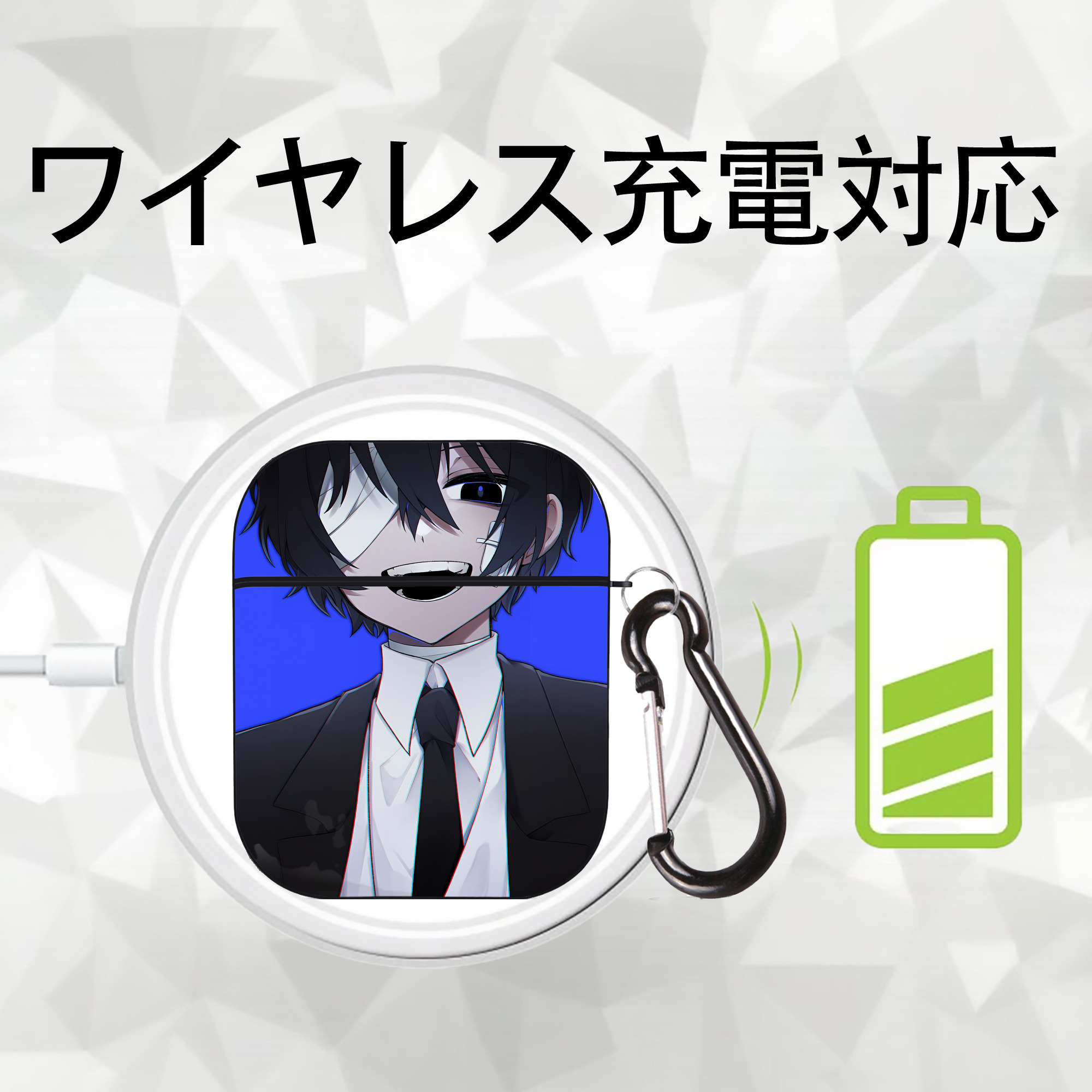 文豪ストレイドッグス Bungo Stray Dogs AirPods 第2世代保護ケース ハードシェル ブラック 耐衝撃・防指紋・カラビナ付き